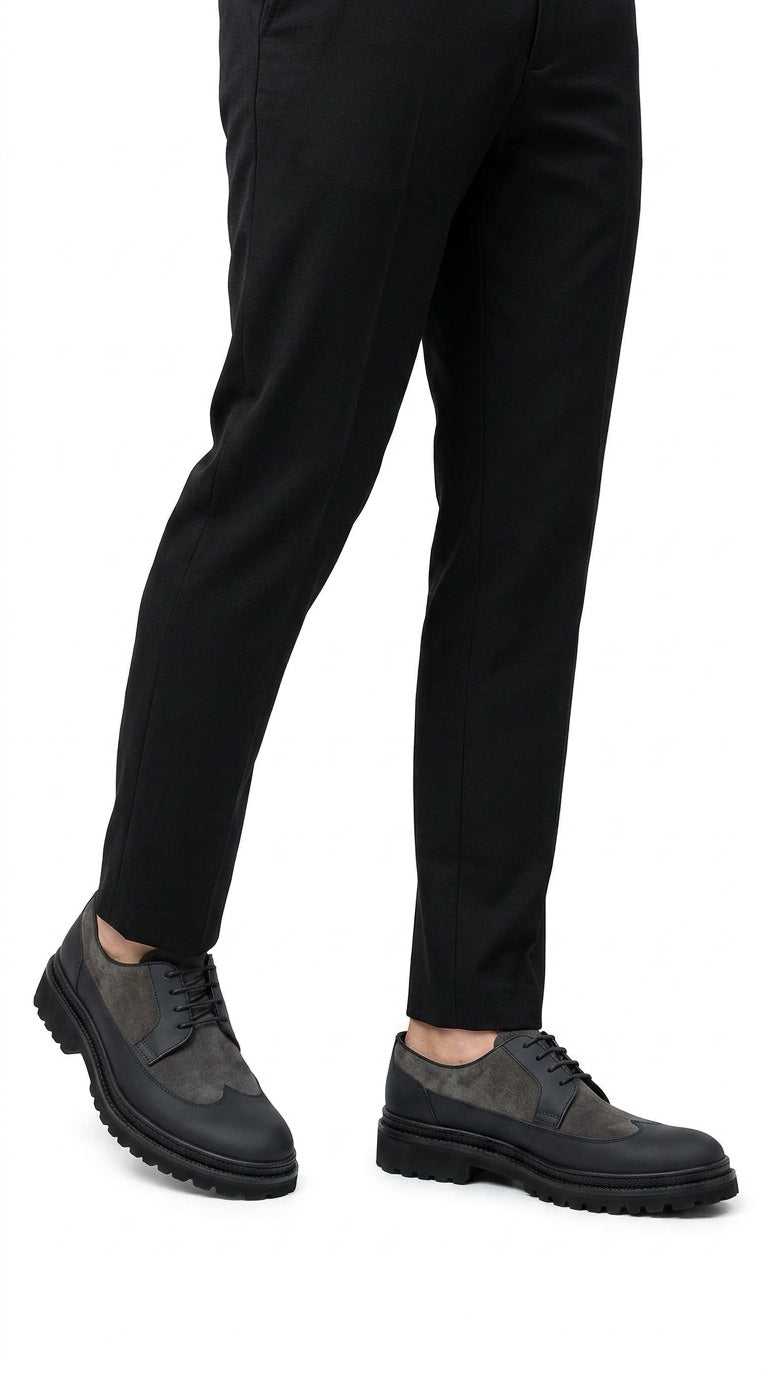Hybrid Leather & Suede Derby Shoe - Black/Grey