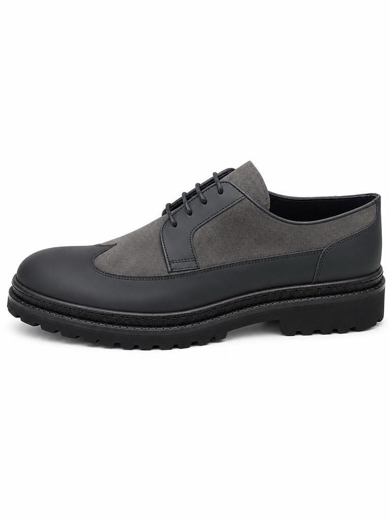 Hybrid Leather & Suede Derby Shoe - Black/Grey