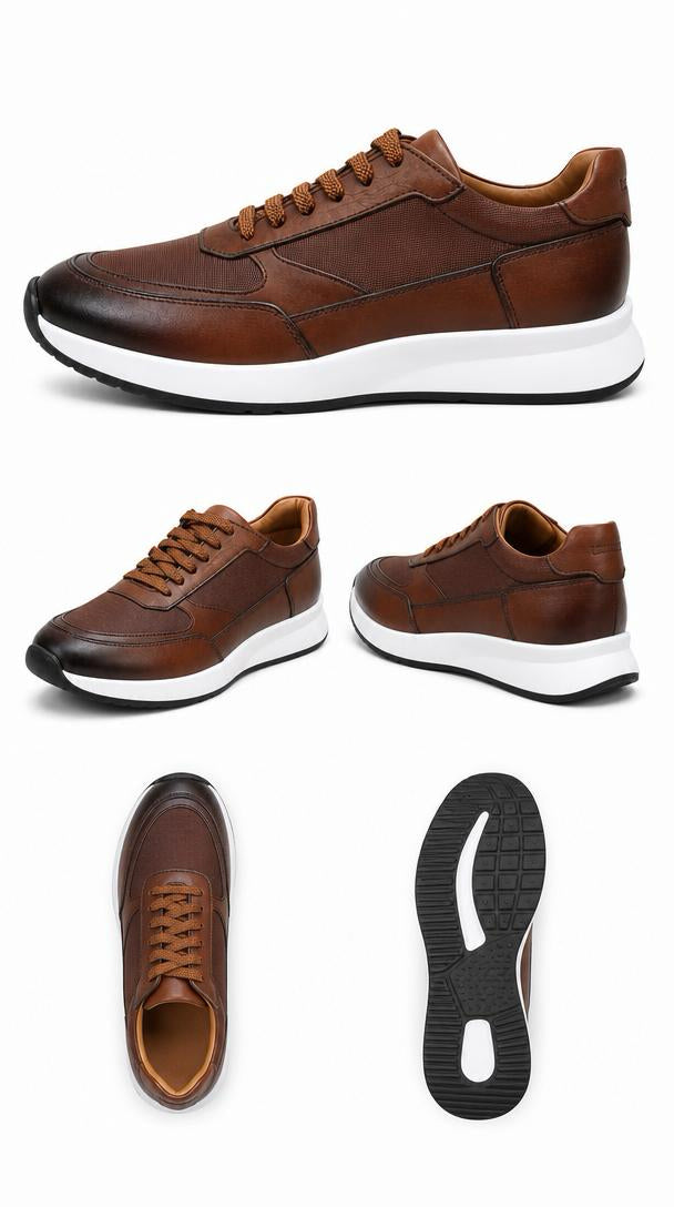 Leather & Knit Runner Sneaker - Taba
