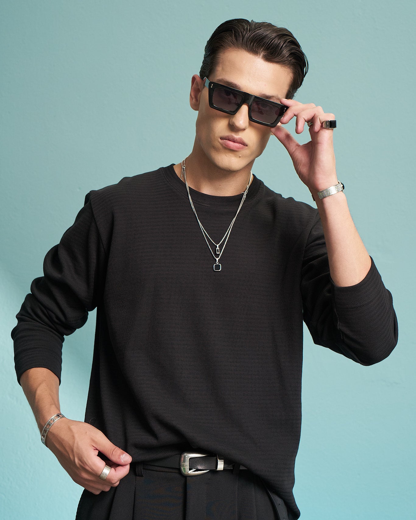 Black Premium Waffle Long Sleeve T-Shirt