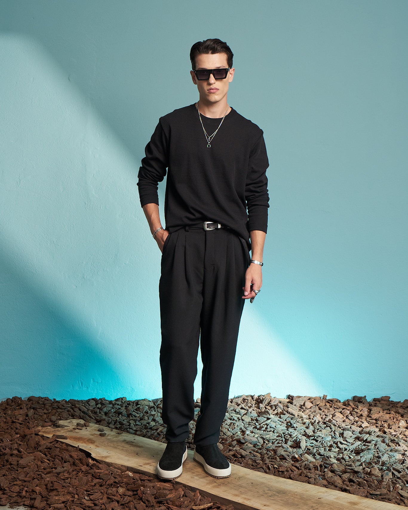 Black Premium Waffle Long Sleeve T-Shirt