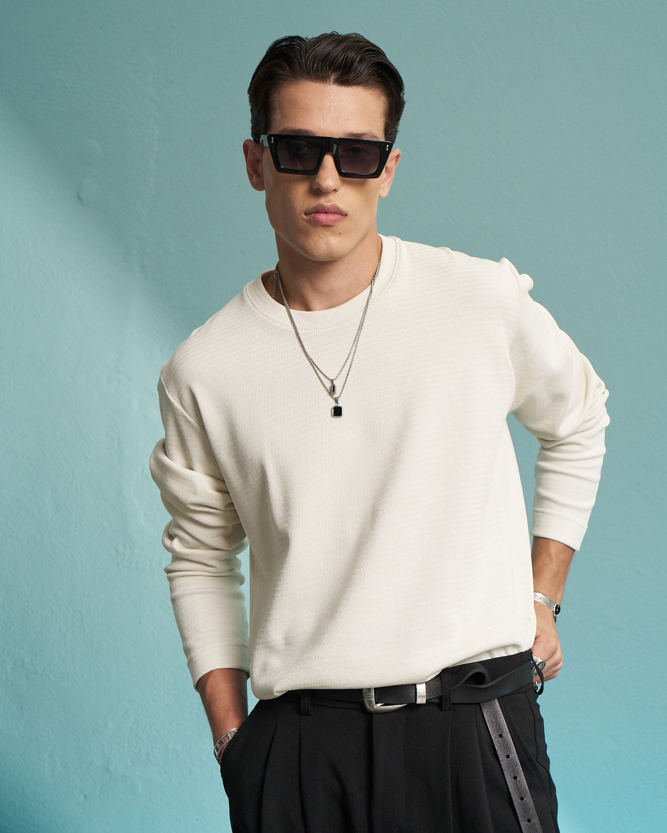 Cream Premium Waffle Long Sleeve T-Shirt