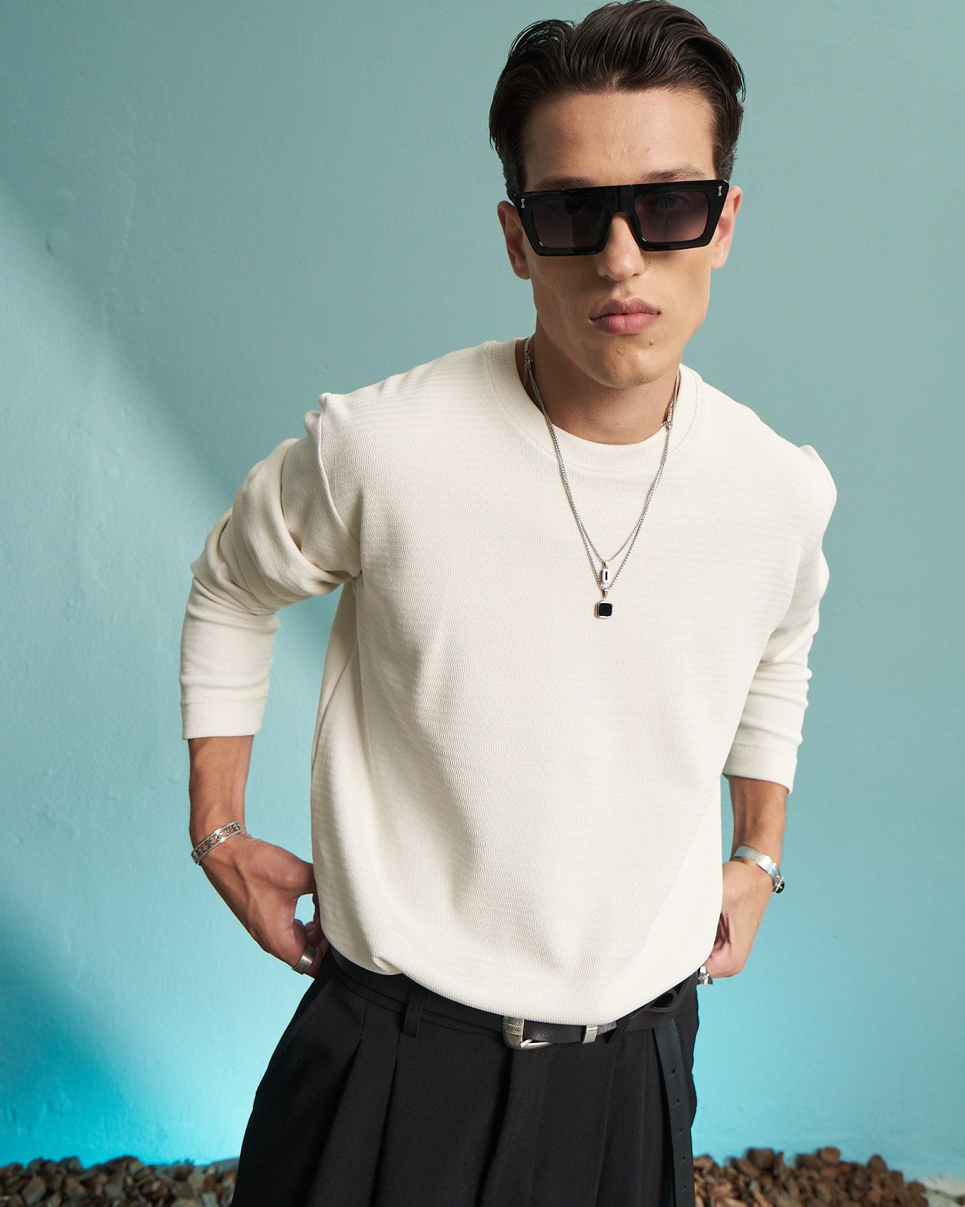 Cream Premium Waffle Long Sleeve T-Shirt