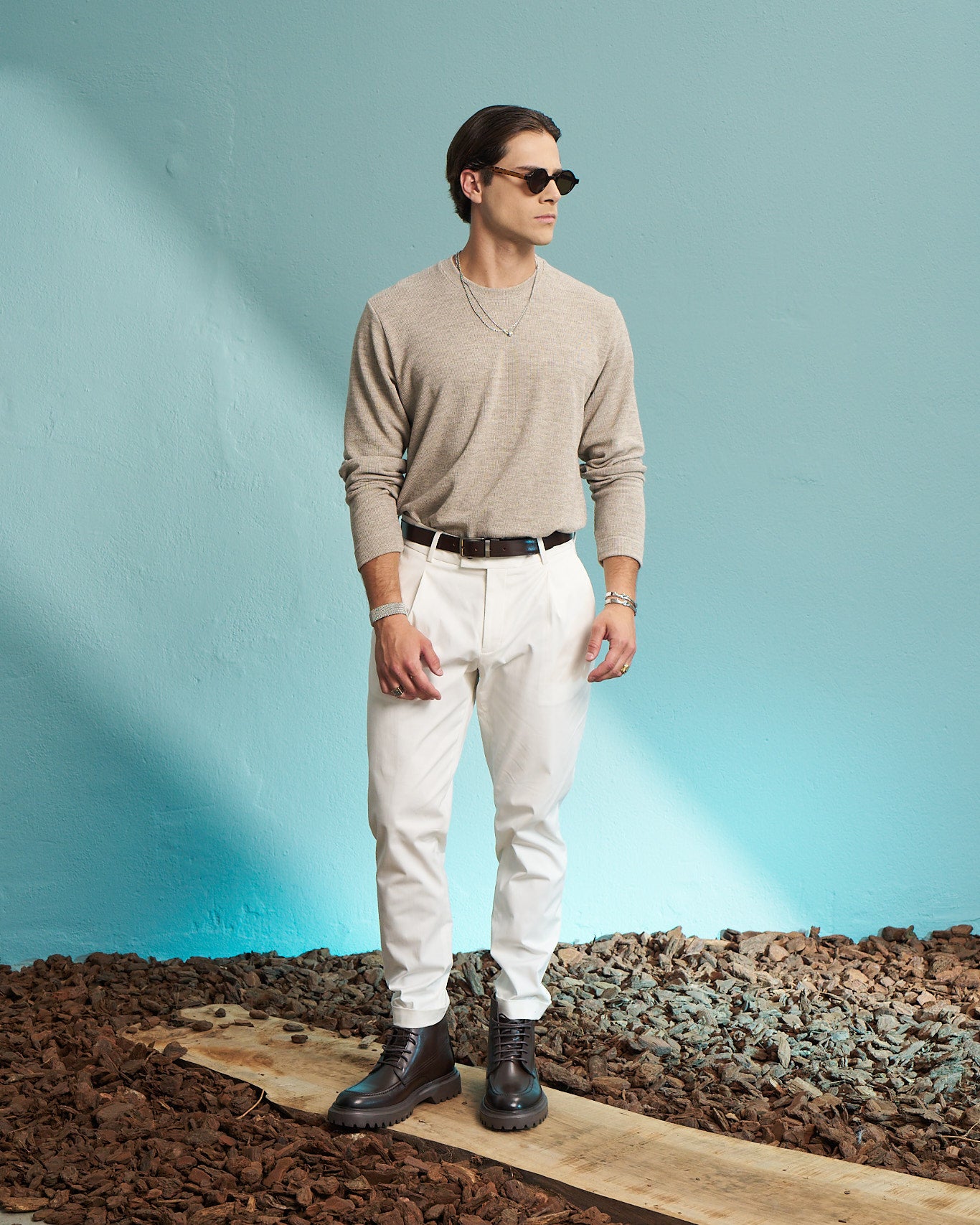 Beige Premium Crew Neck Sweatshirt