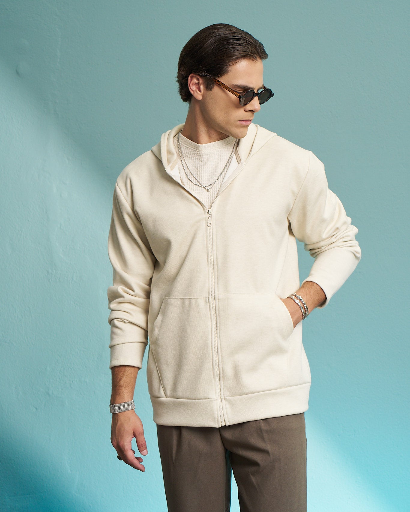 Cream Premium Zip Hoodie
