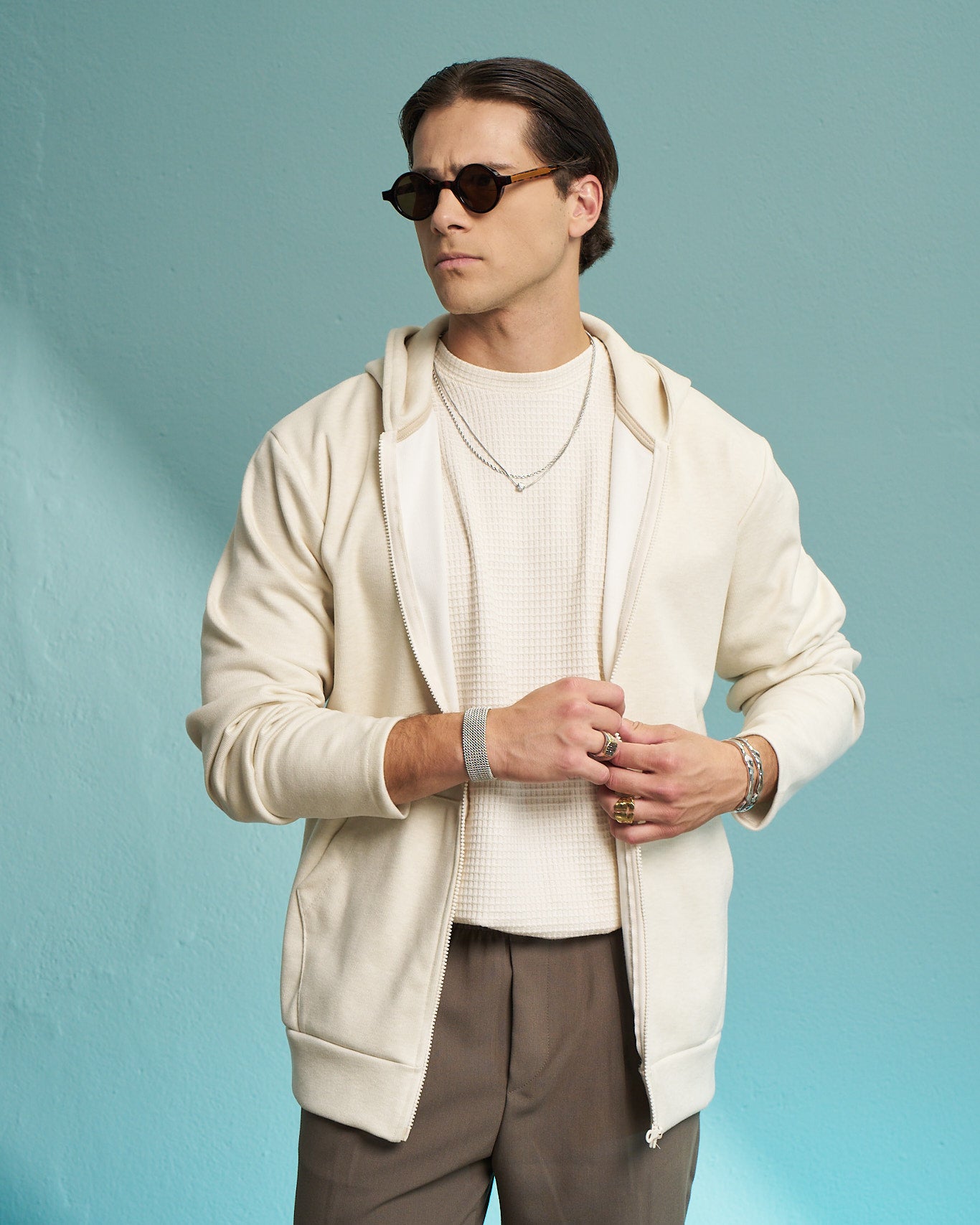 Cream Premium Zip Hoodie