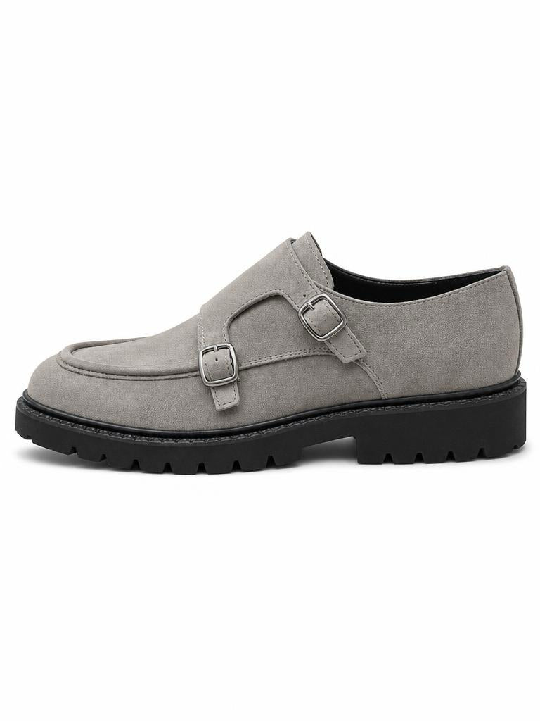 Suede Double Monk Strap Shoe - Light Grey