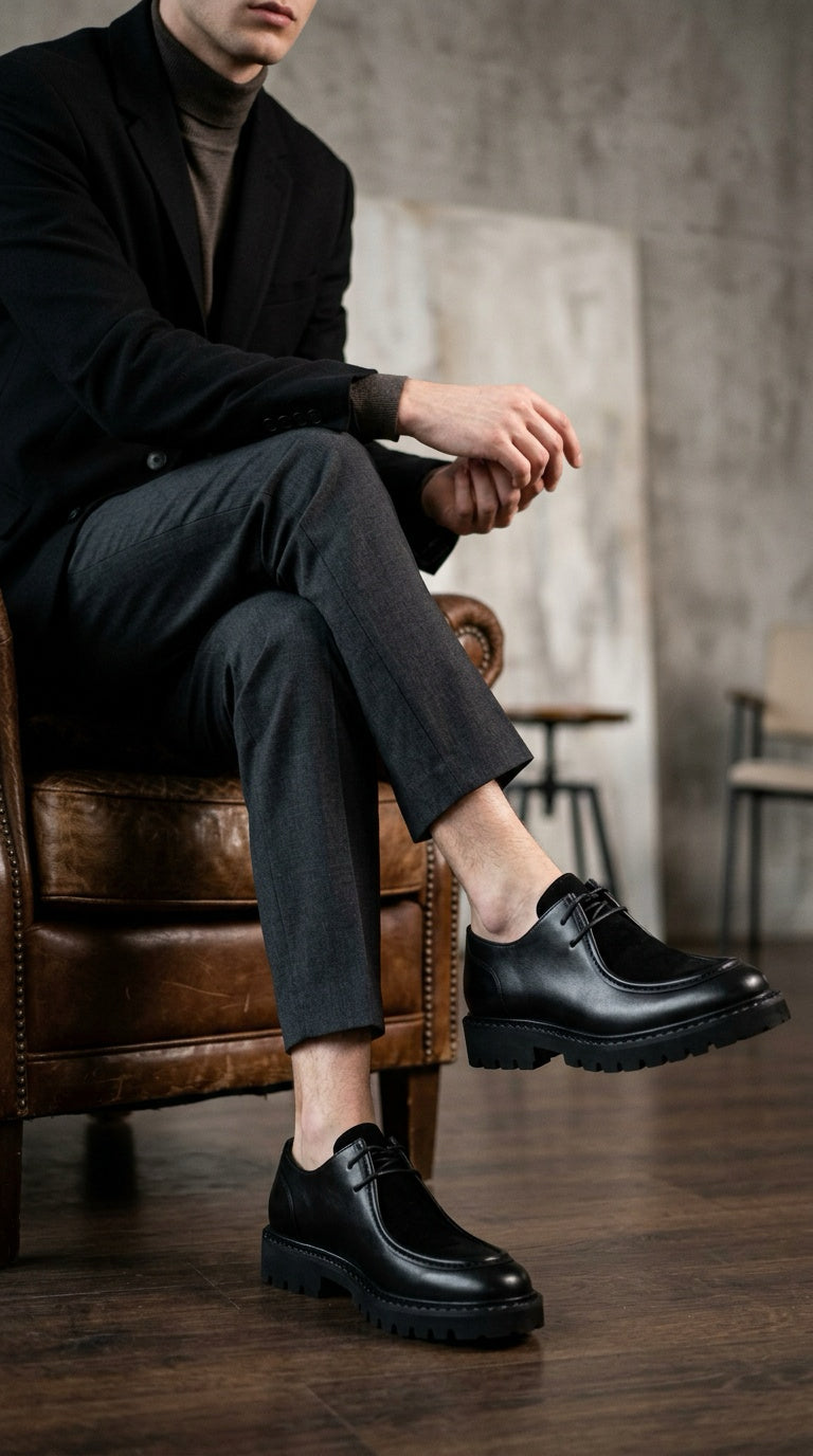Leather Apron Derby Shoe - Black