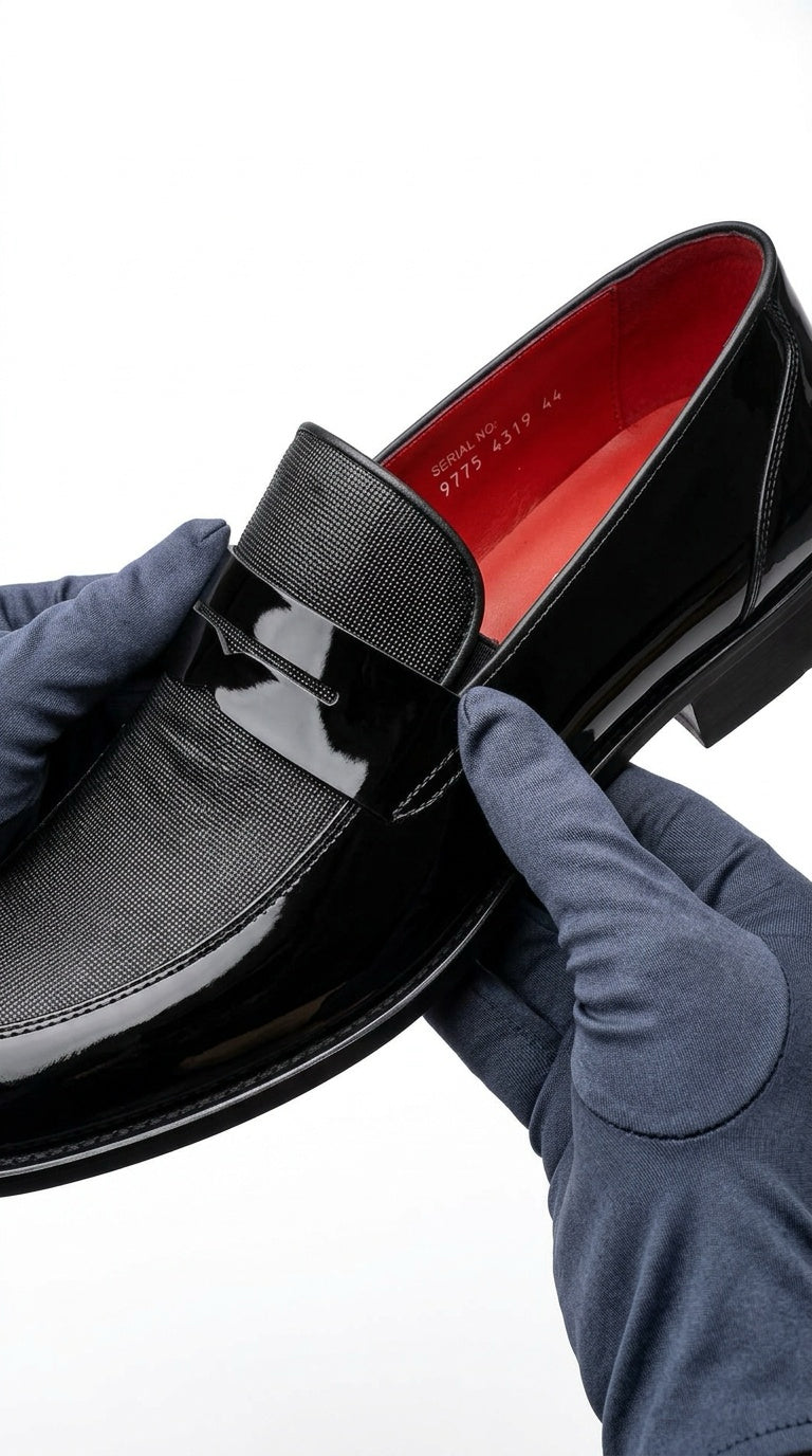 Patent Leather Penny Loafer - Black Mesh