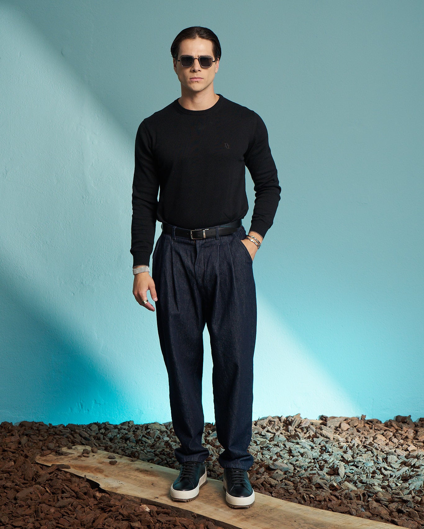 Black 100% Cotton Crew Neck Sweater