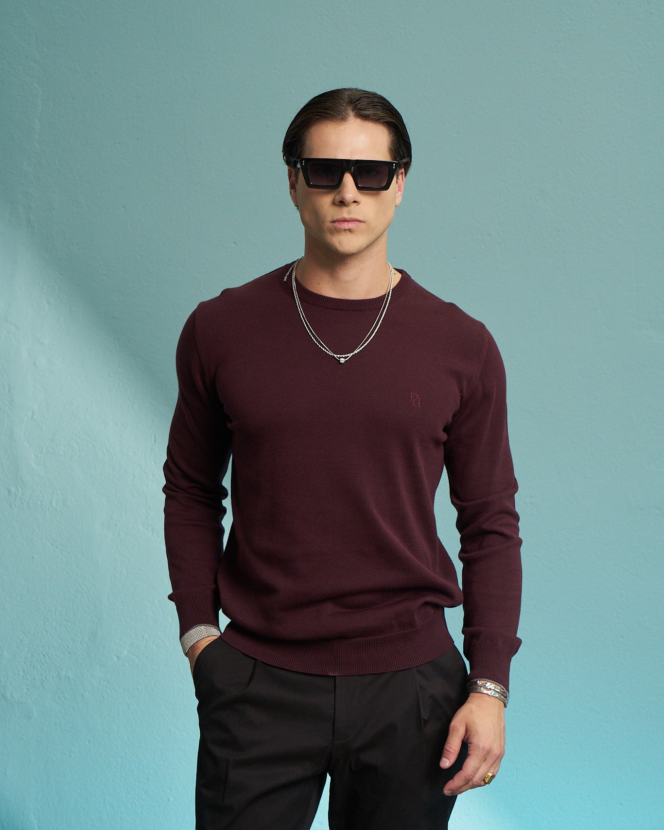 Burgundy 100% Cotton Crew Neck Sweater