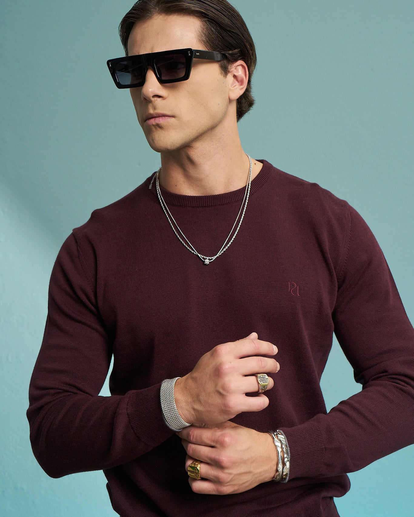 Burgundy 100% Cotton Crew Neck Sweater