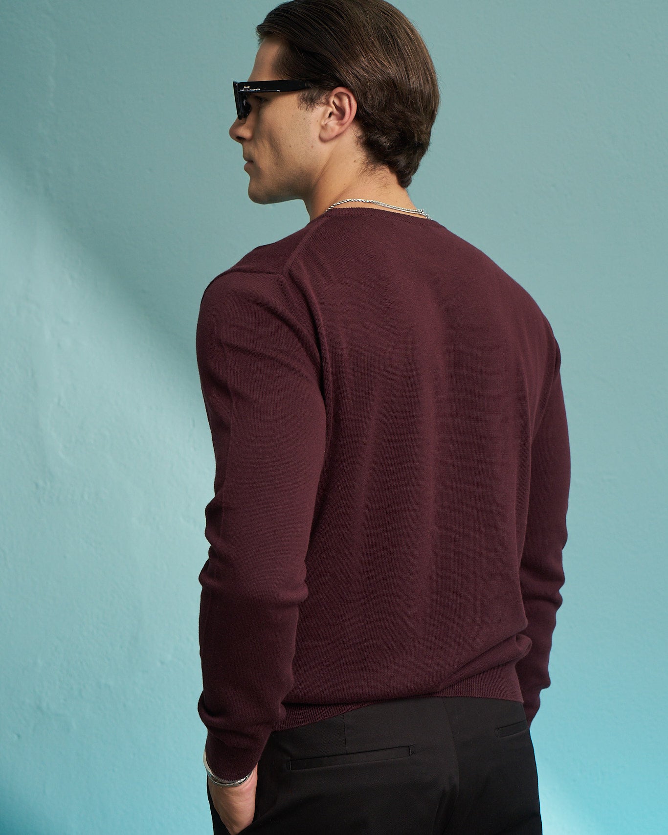 Burgundy 100% Cotton Crew Neck Sweater