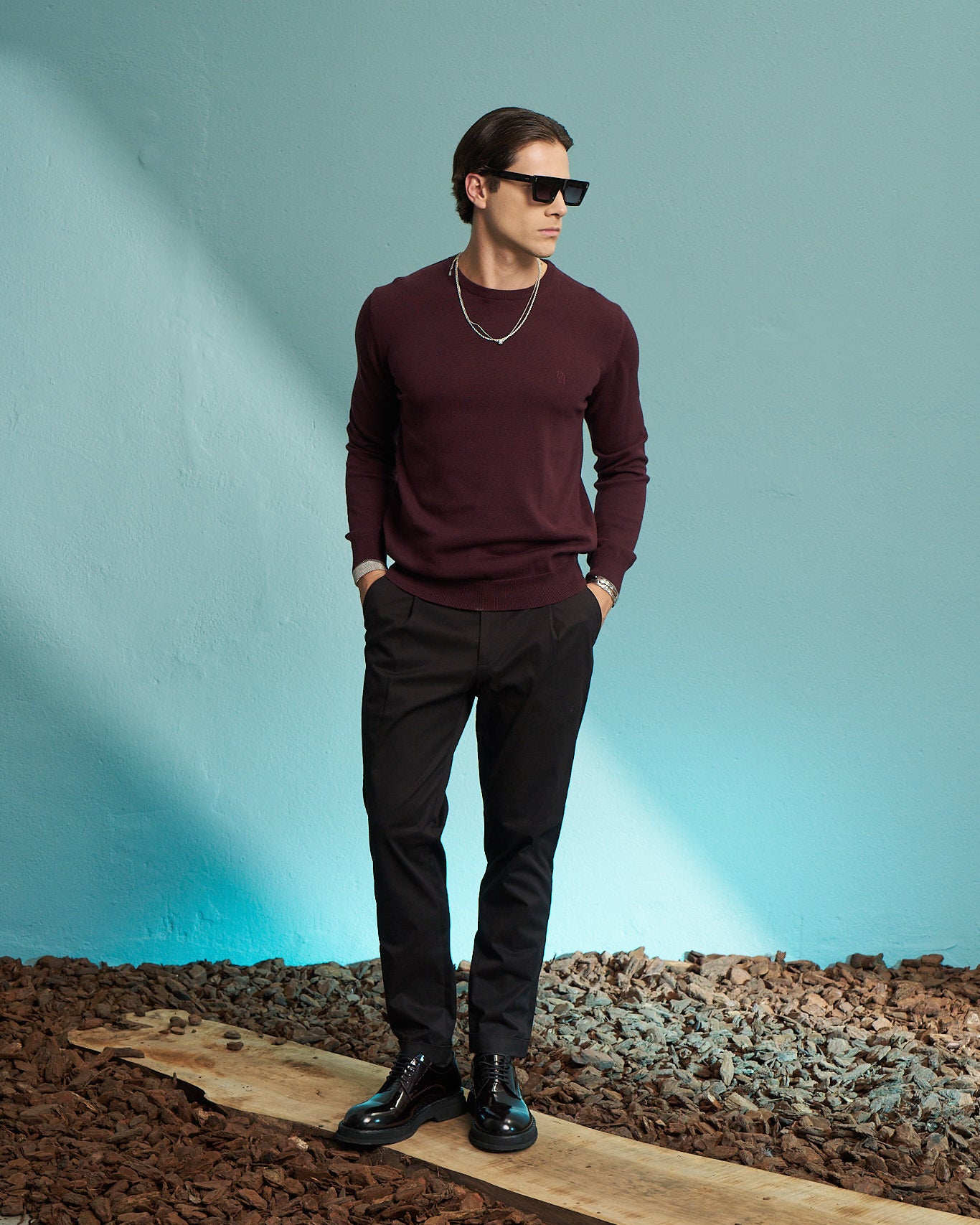 Burgundy 100% Cotton Crew Neck Sweater
