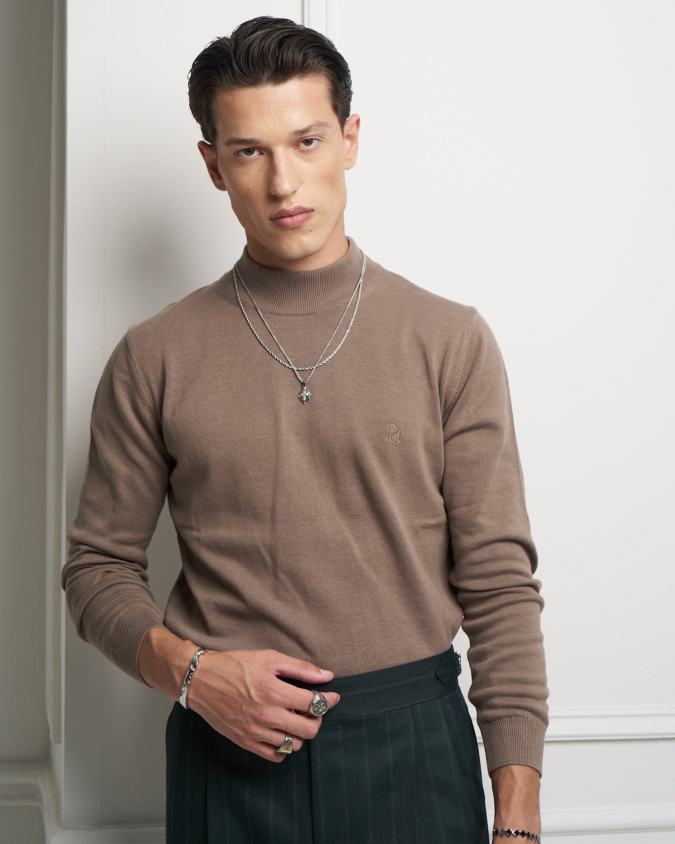 Fango 100% Cotton Mock Neck Sweater