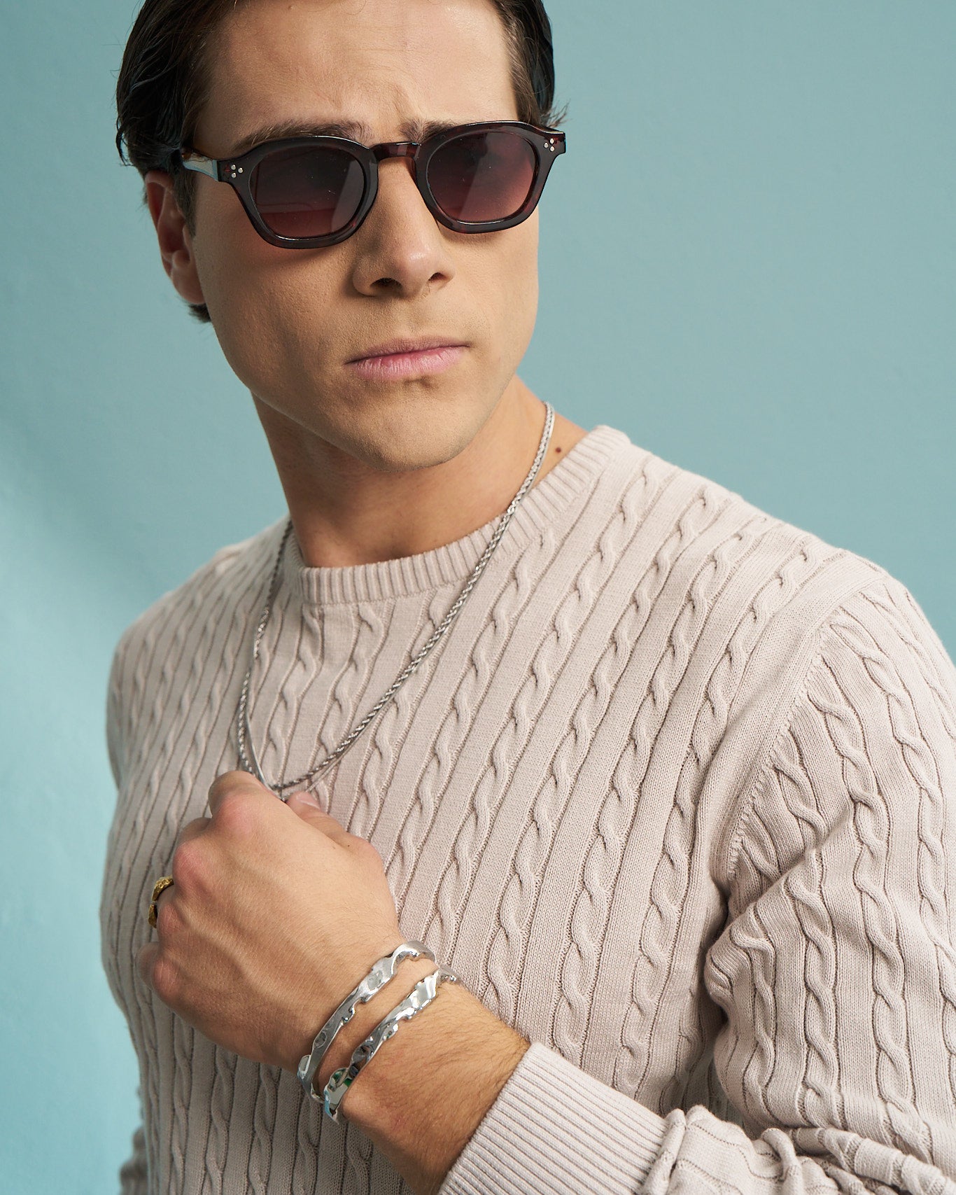 Beige 100% Cotton Cable Knit Sweater