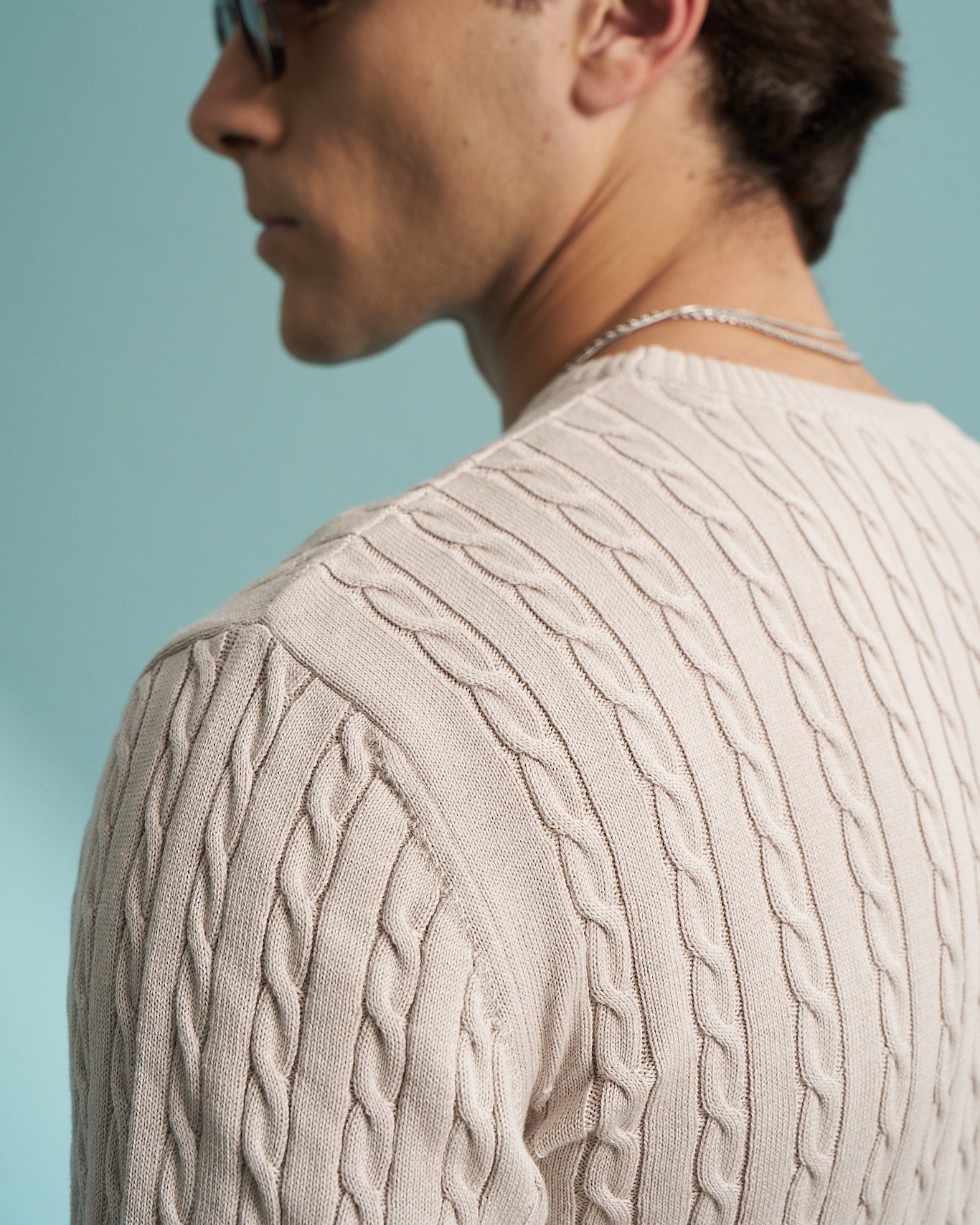 Beige 100% Cotton Cable Knit Sweater