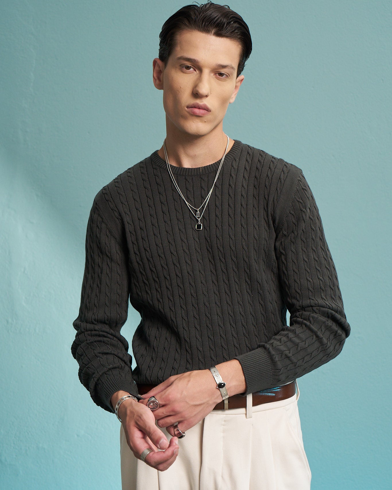 Green 100% Cotton Cable Knit Sweater