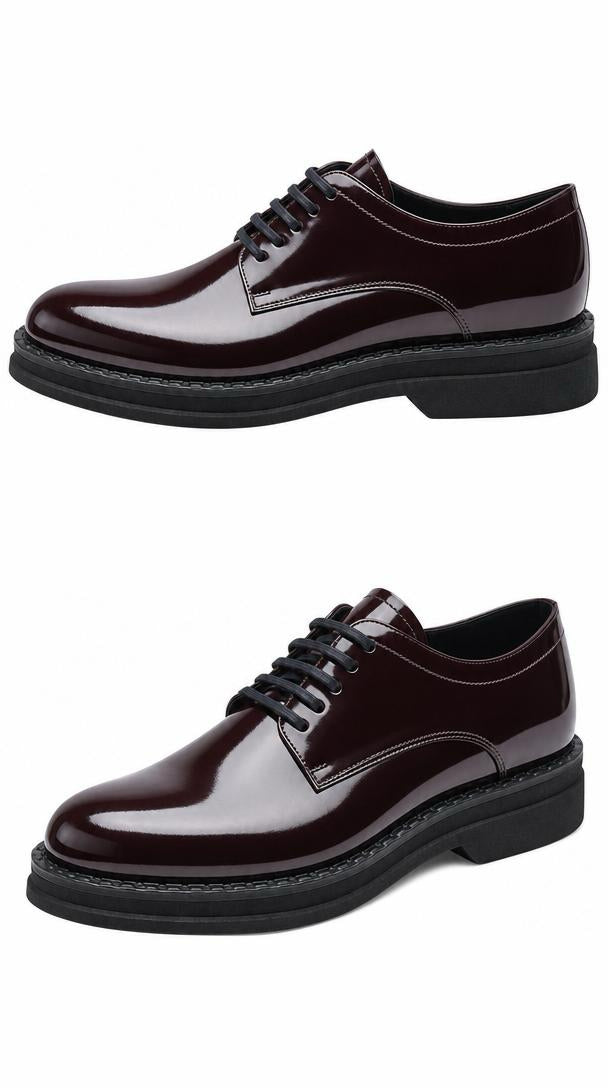 Patent Leather Derby Shoe - Burgundy