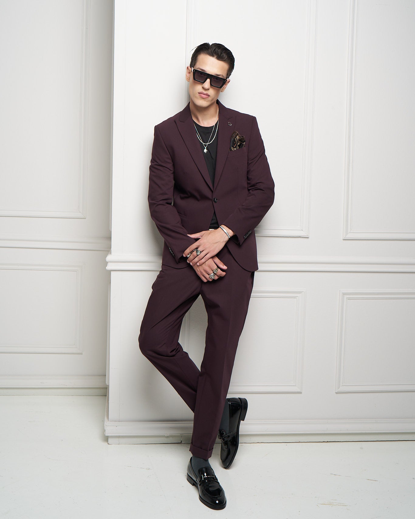 Burgundy Tailored Slim Fit Trousers