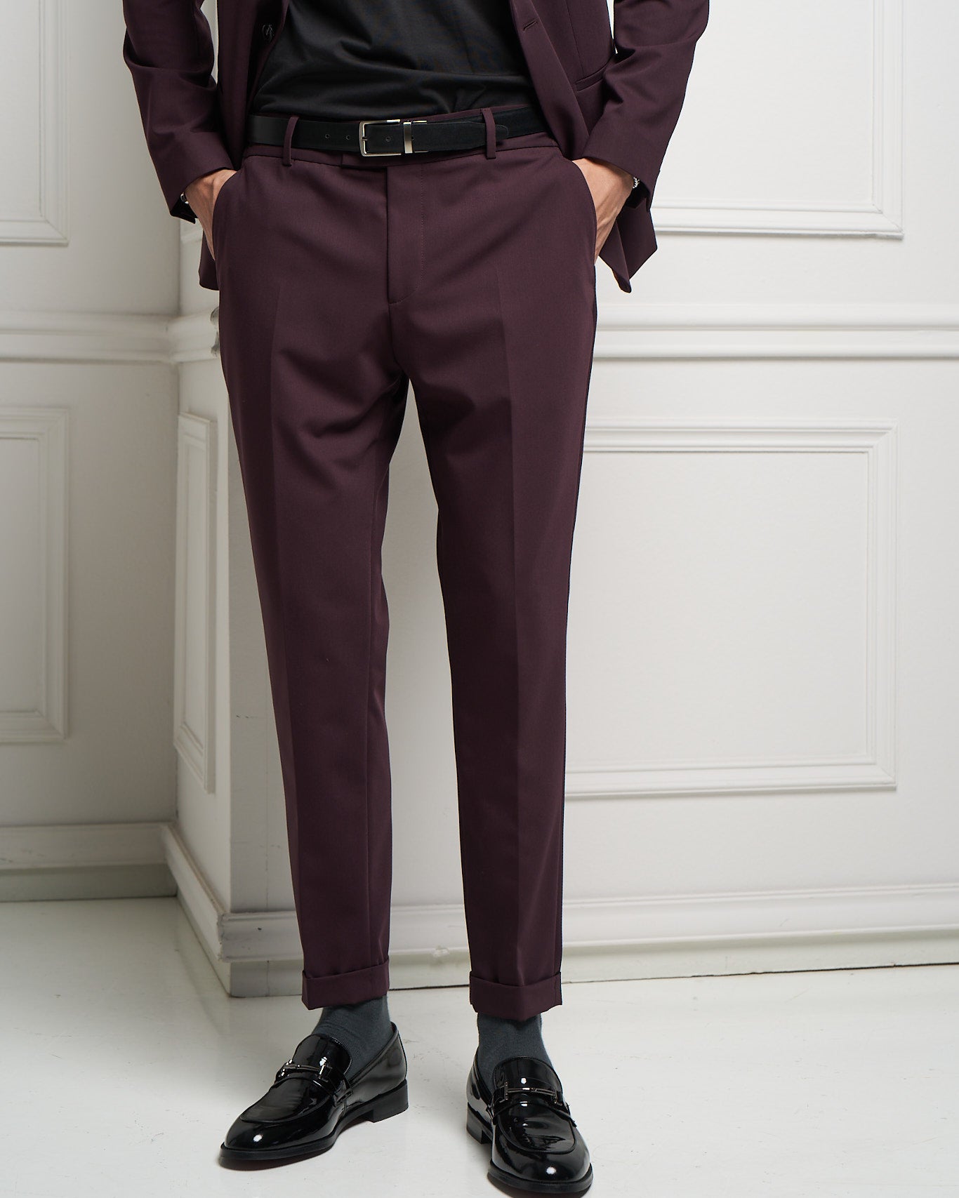 Burgundy Tailored Slim Fit Trousers