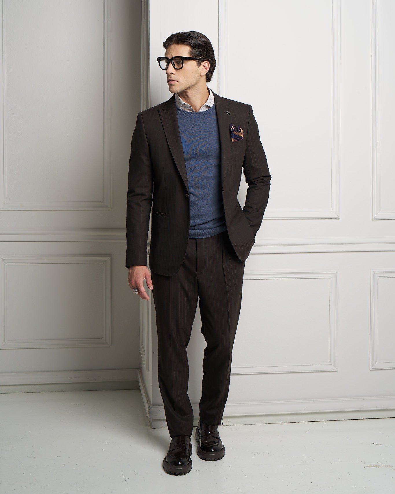 Chocolate Brown Pinstripe Tailored Slim Fit Trousers