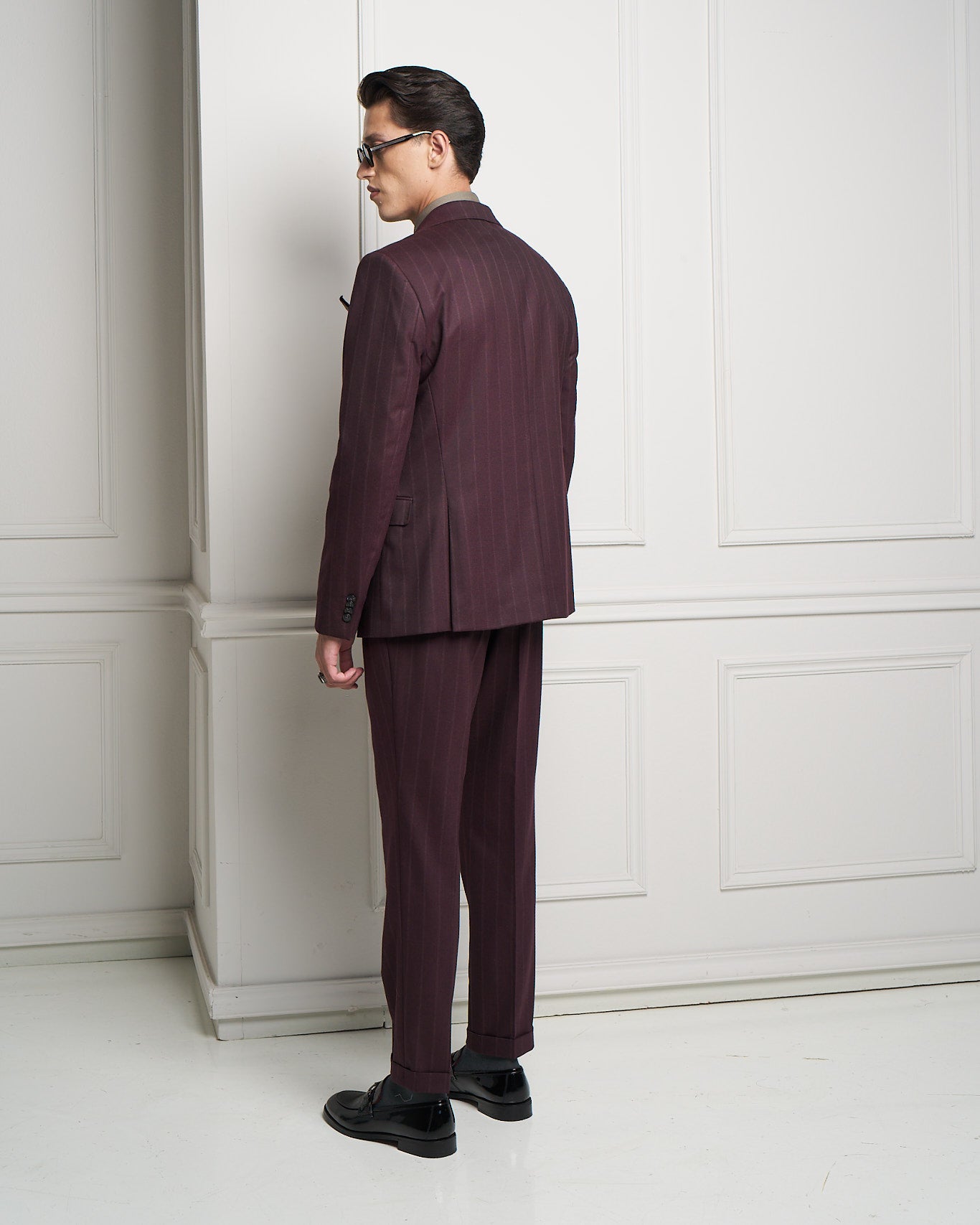 Burgundy Pinstripe Gurkha Tailored Slim Fit Trousers