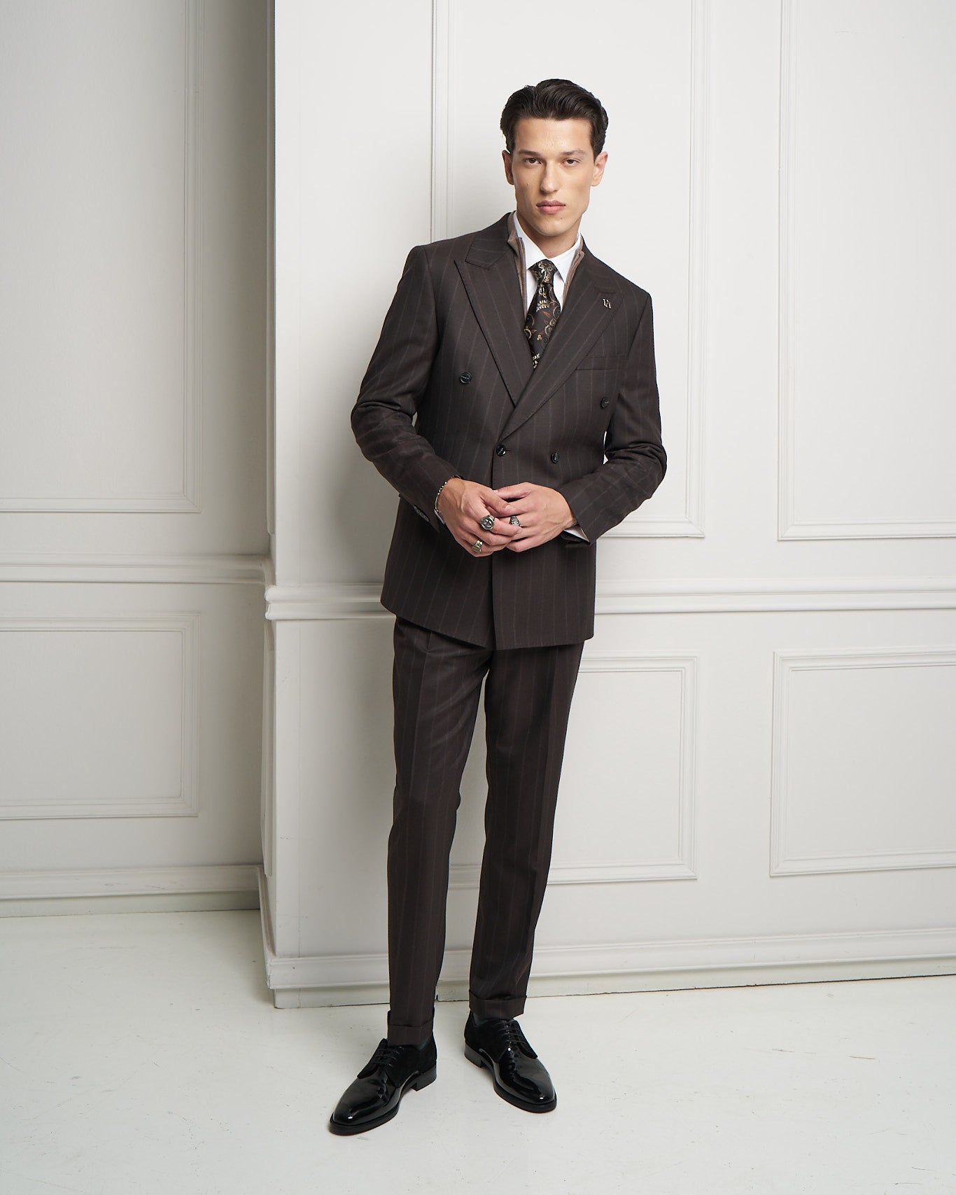 Chocolate Brown Pinstripe Tailored Slim Fit Trousers