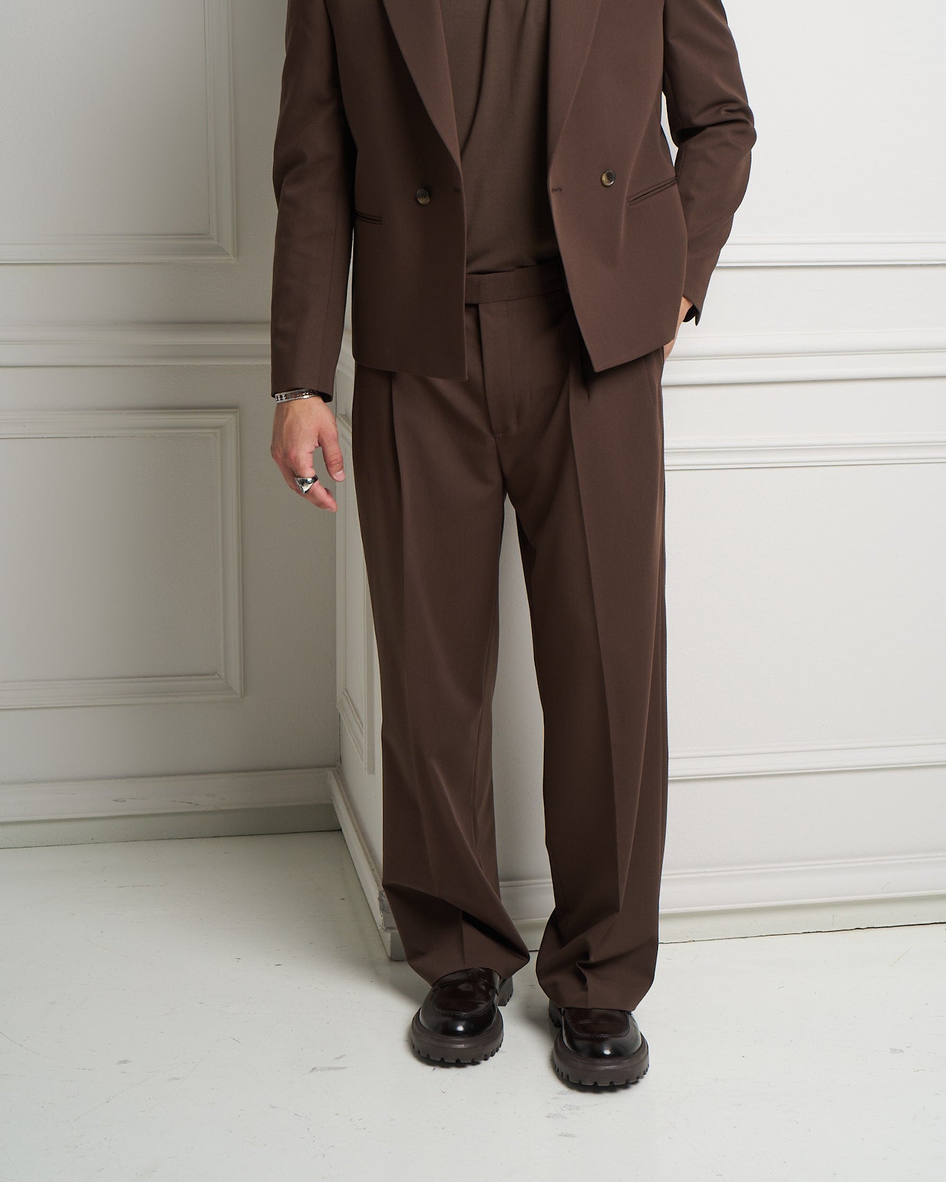 Chocolate Brown Wide Leg Pleated Trousers