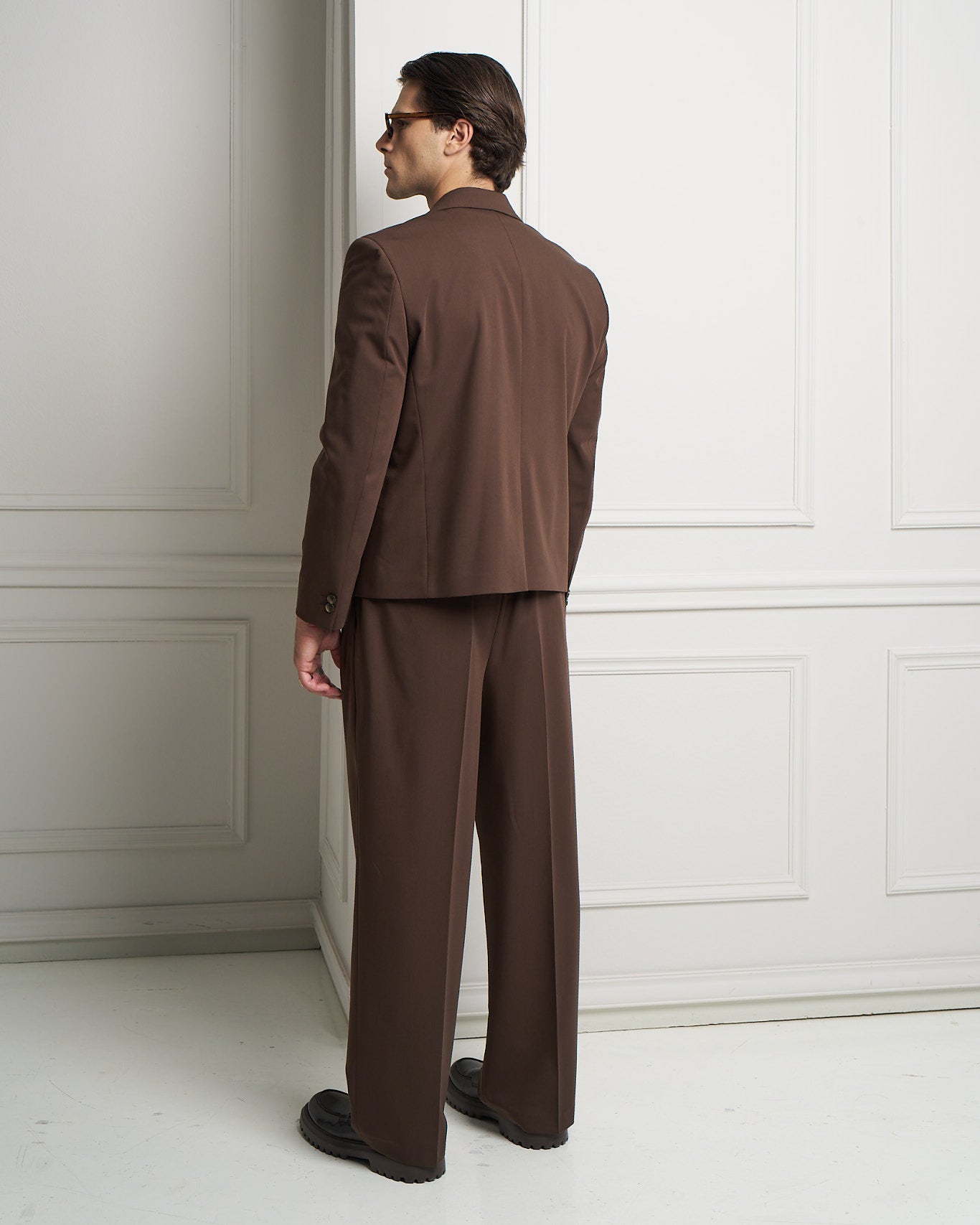 Chocolate Brown Wide Leg Pleated Trousers