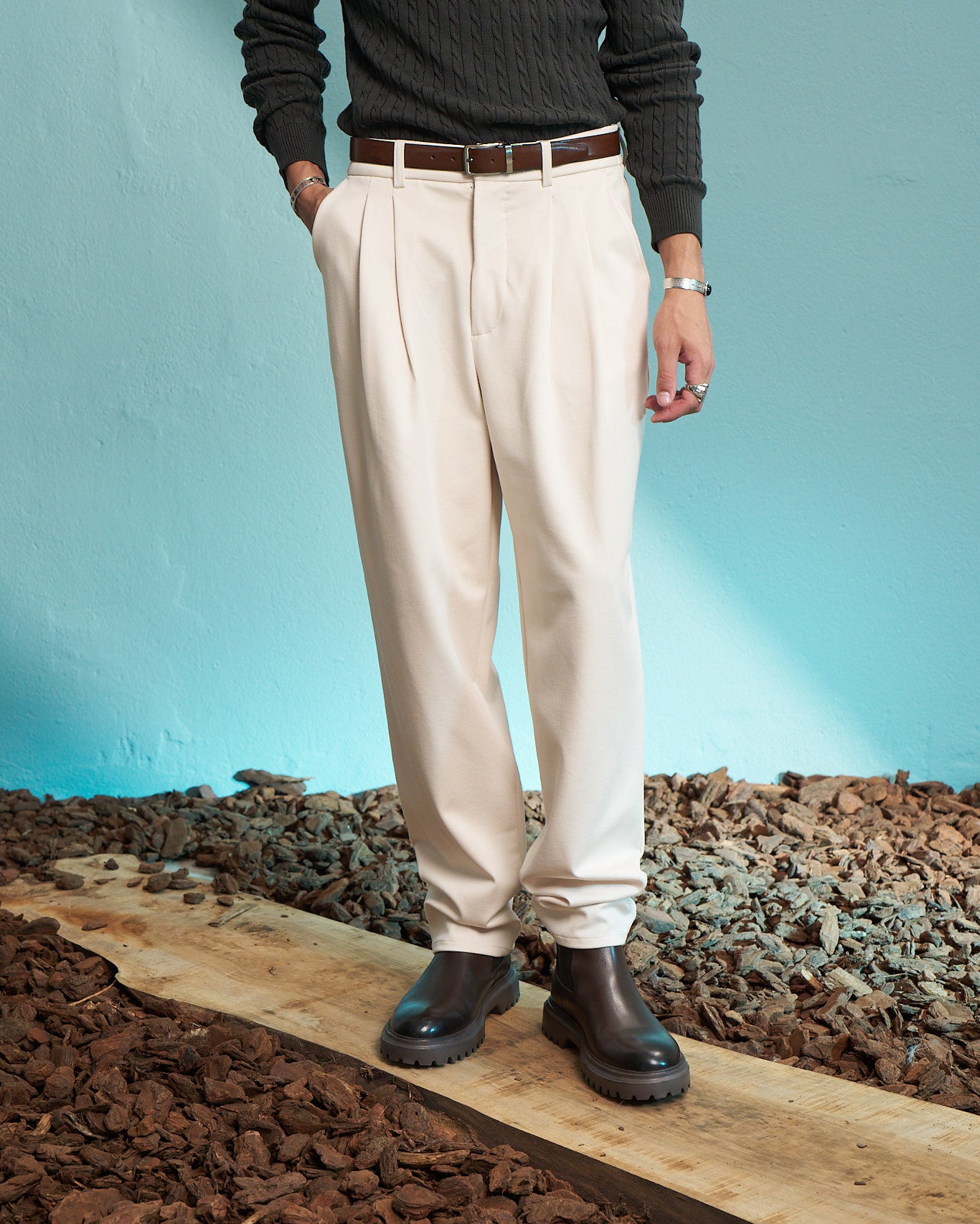 Vanilla Double Pleated Relaxed Trousers