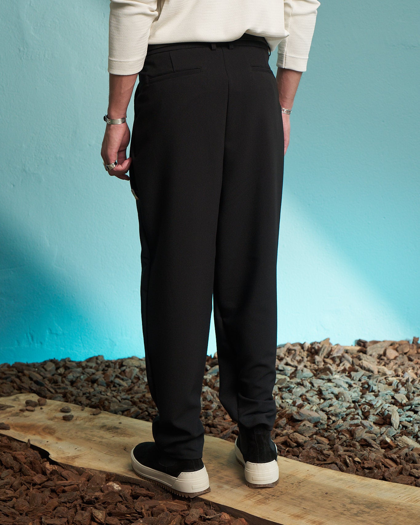 Black Double Pleated Relaxed Trousers