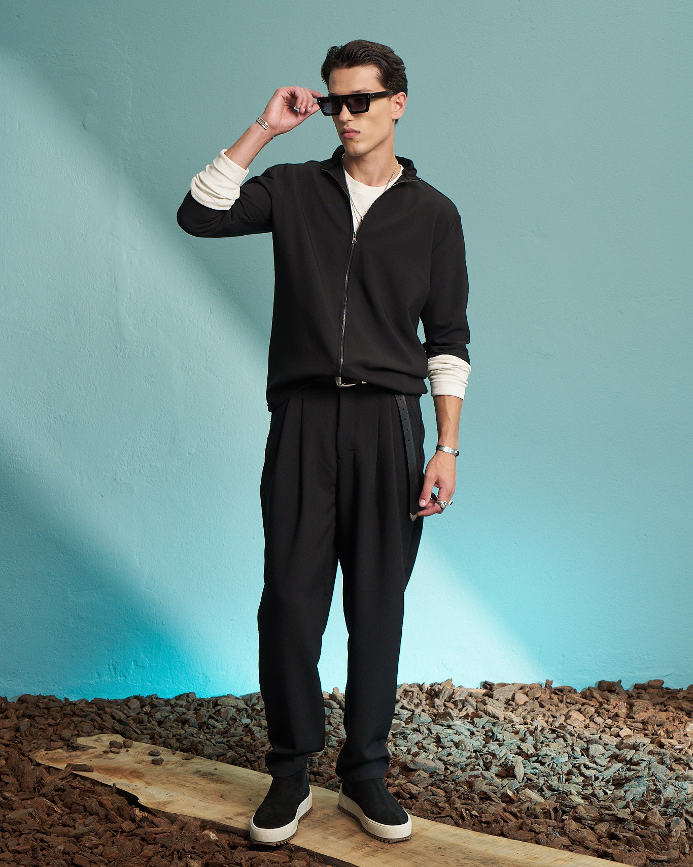 Black Double Pleated Relaxed Trousers