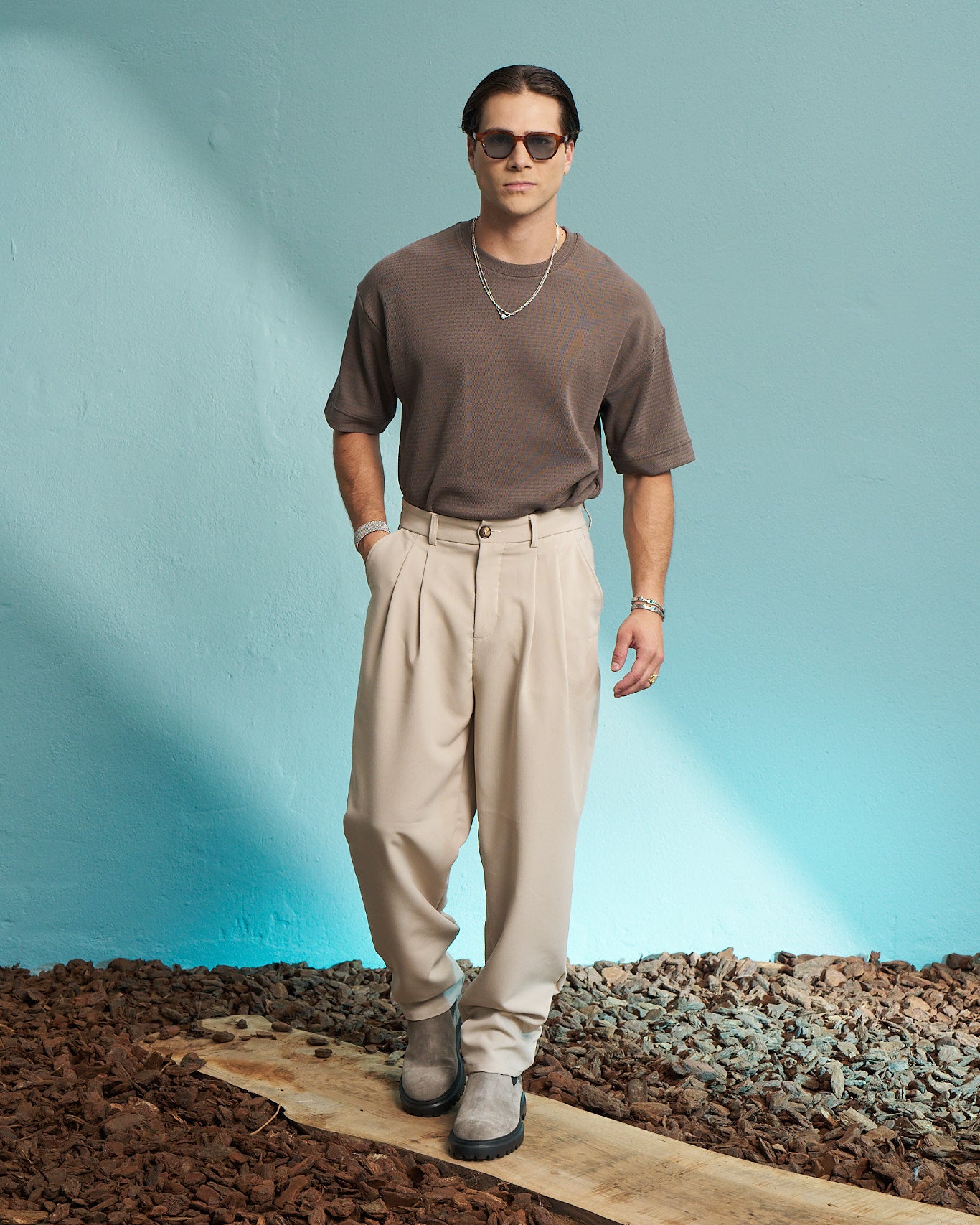 Cream Double Pleated Relaxed Trousers