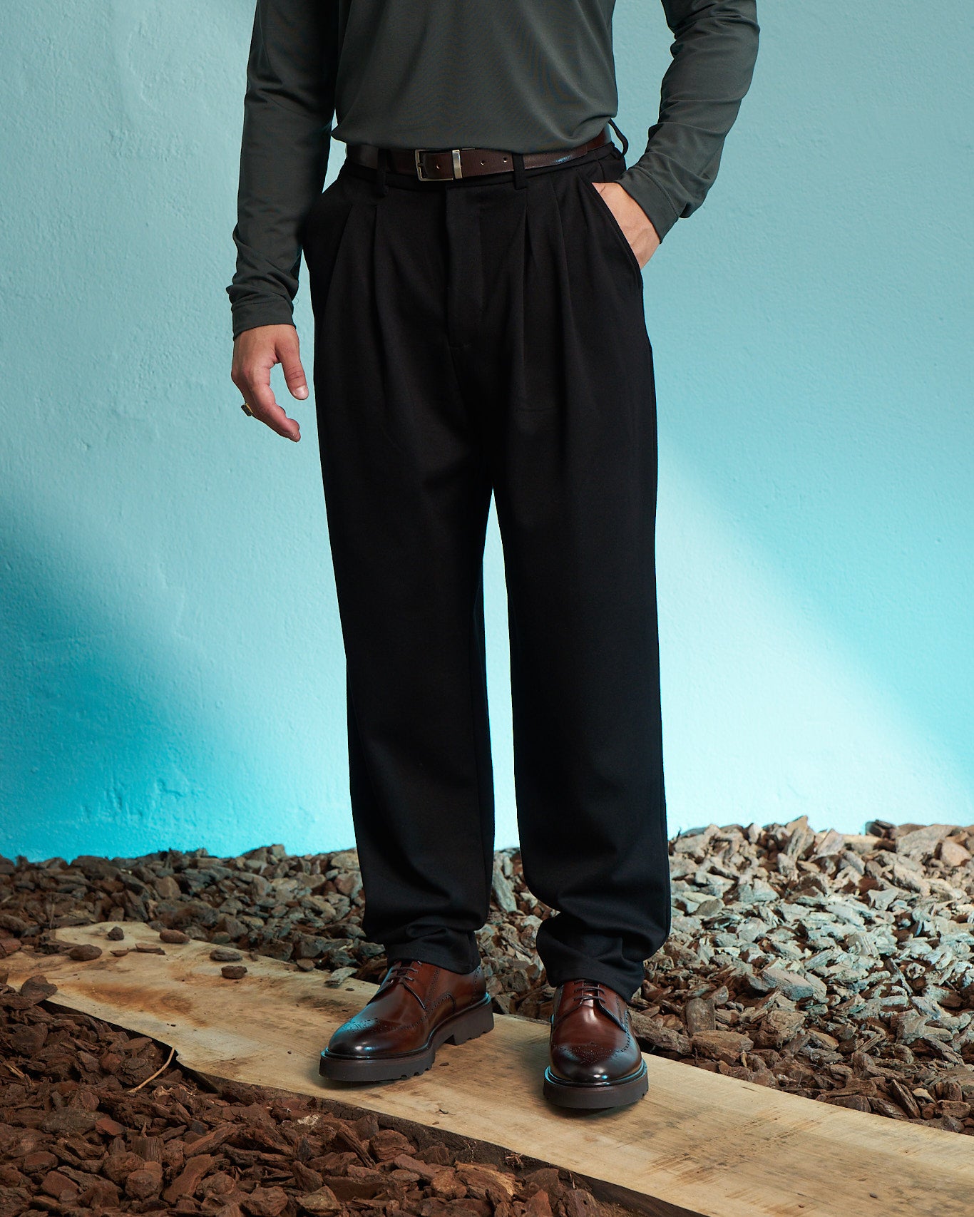 Black Double Pleated Relaxed Trousers