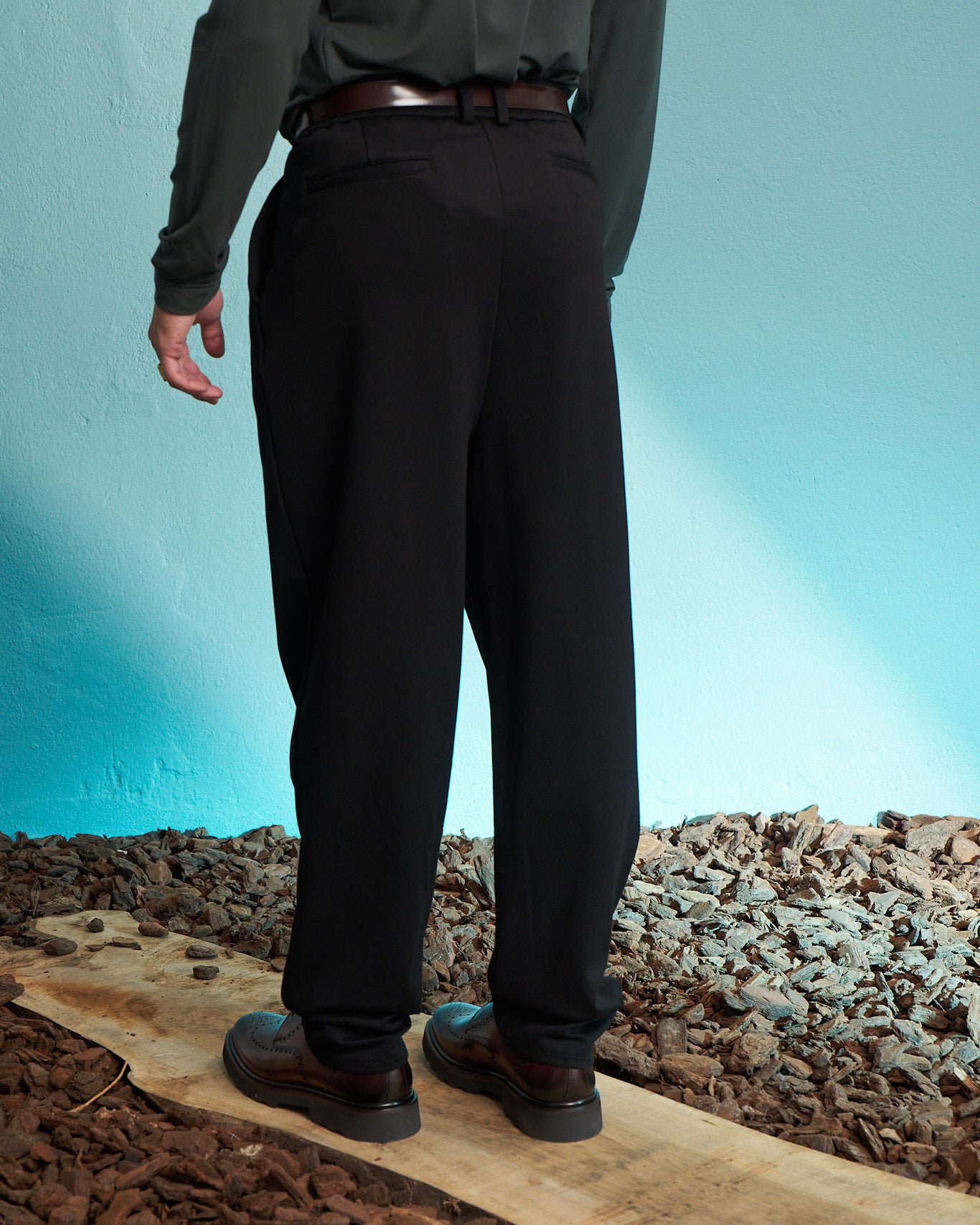 Black Double Pleated Relaxed Trousers