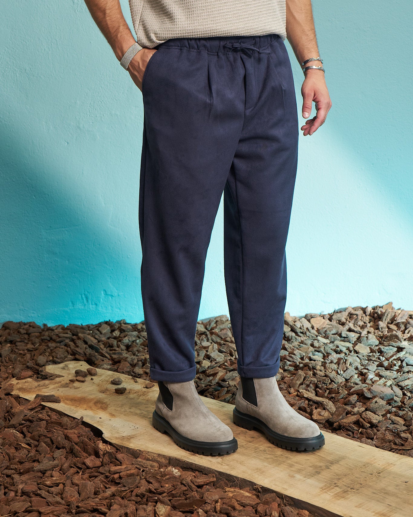 Navy Relaxed Drawstring Trousers