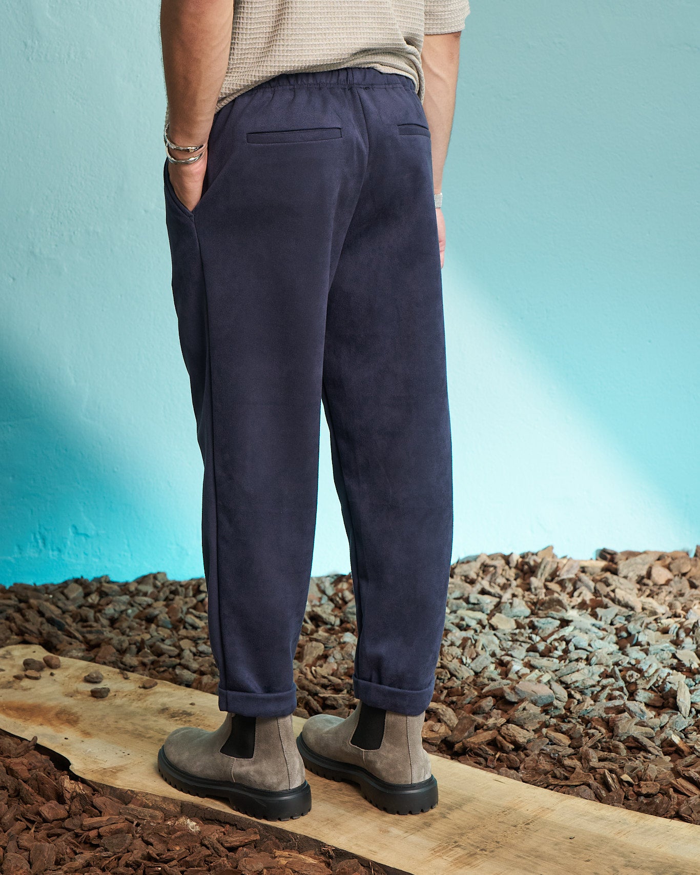 Navy Relaxed Drawstring Trousers