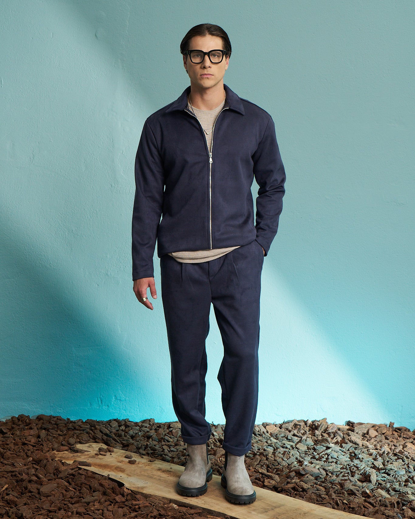 Navy Relaxed Drawstring Trousers