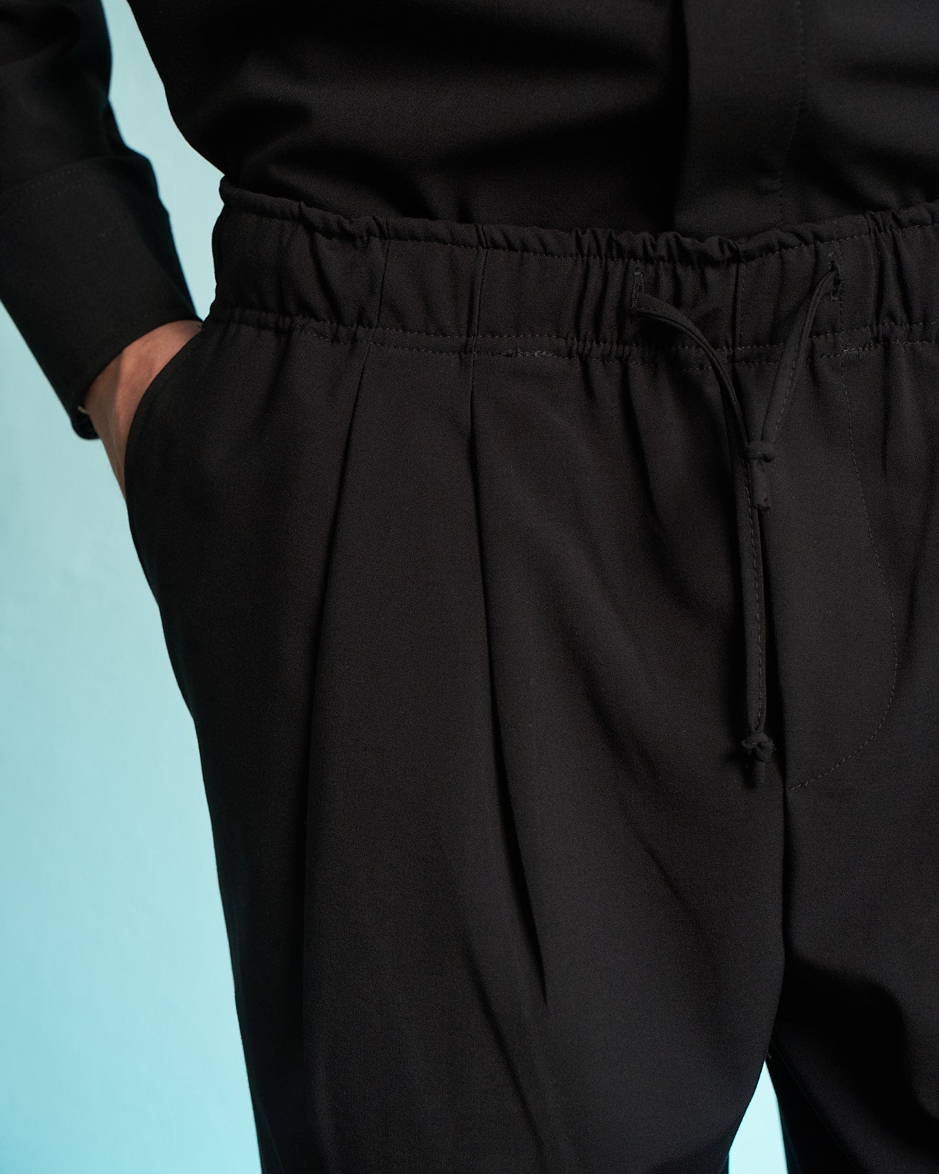 Black Pleated Drawstring Trousers