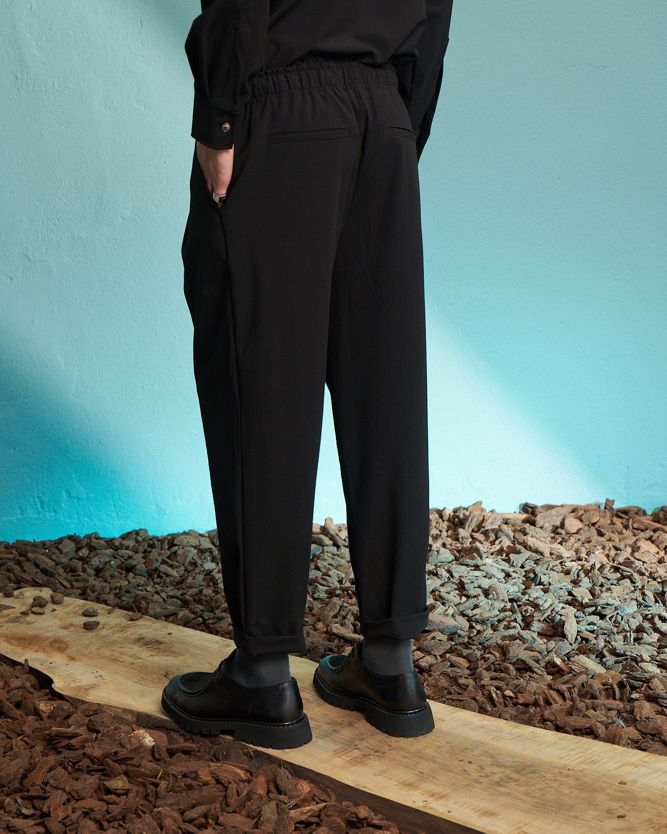 Black Pleated Drawstring Trousers