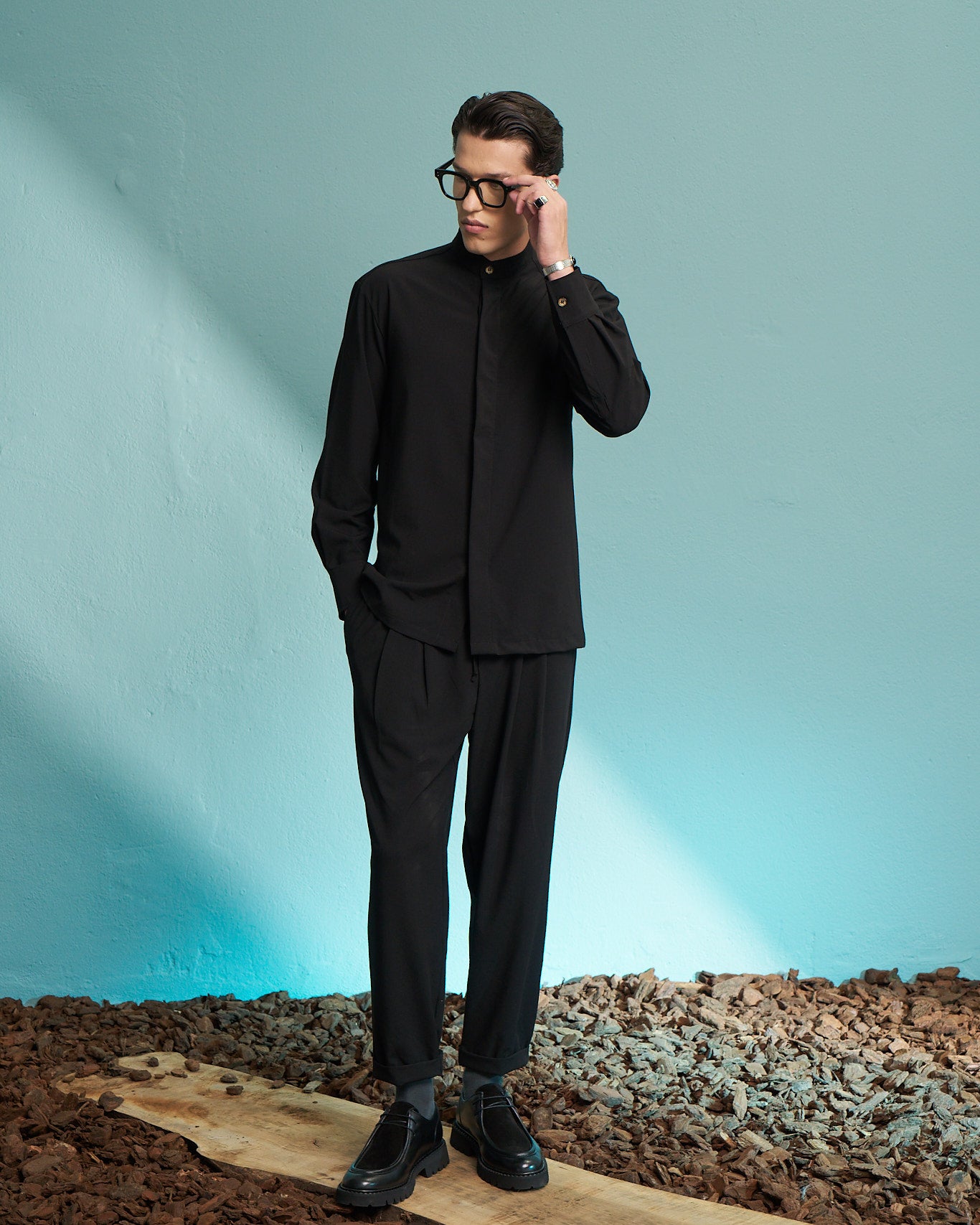 Black Pleated Drawstring Trousers