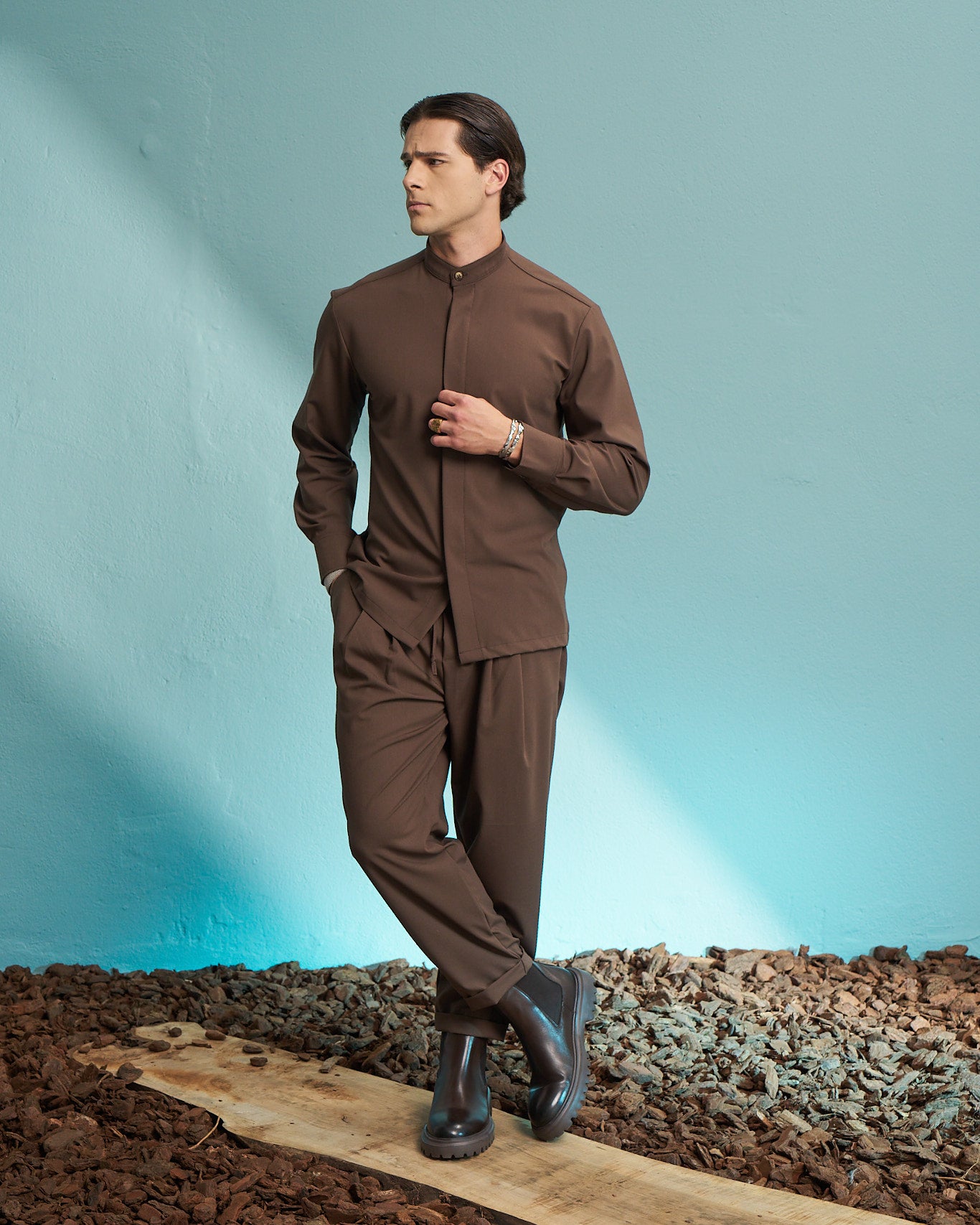 Brown Pleated Drawstring Trousers