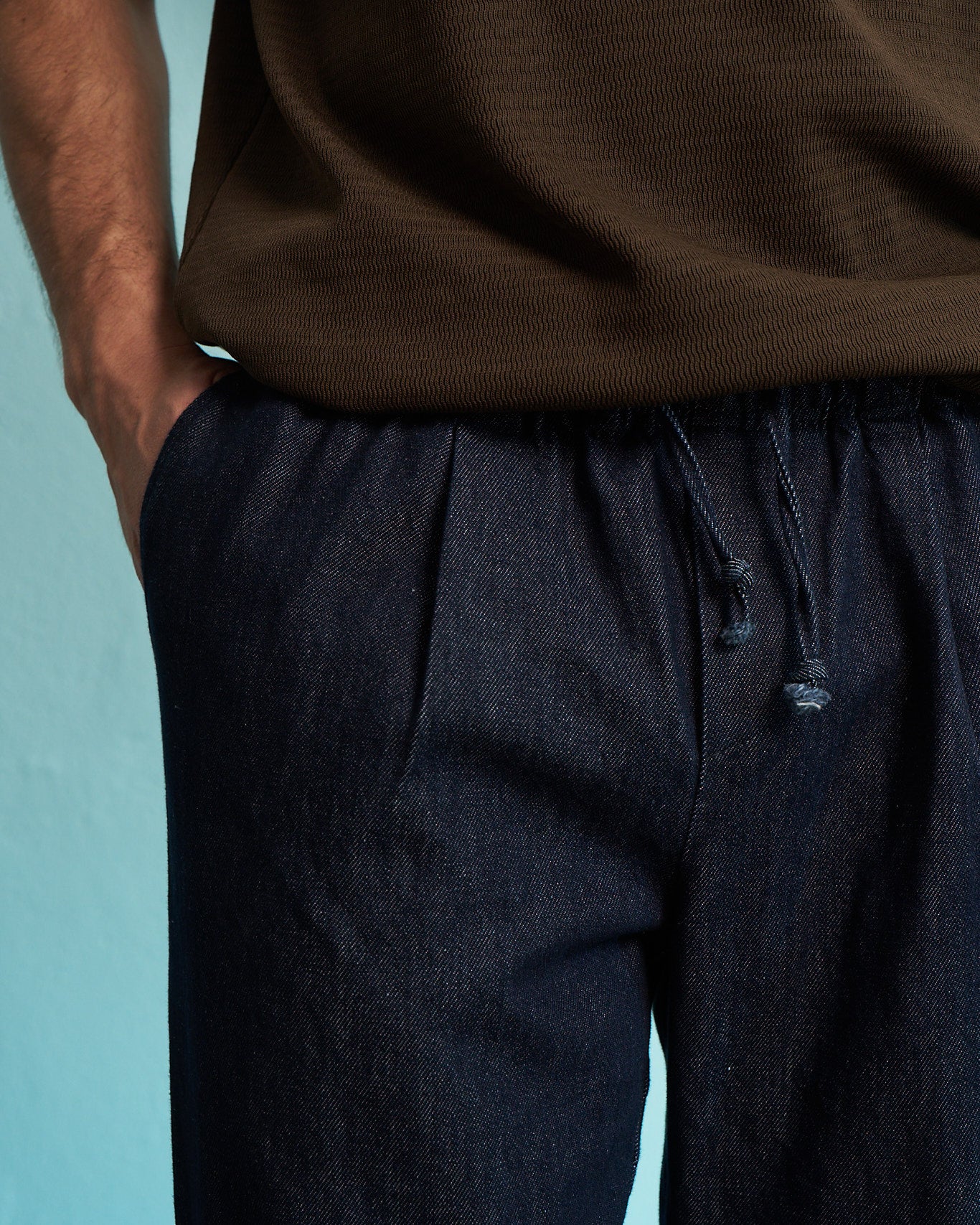 Dark Indigo Relaxed Drawstring Denim Trousers