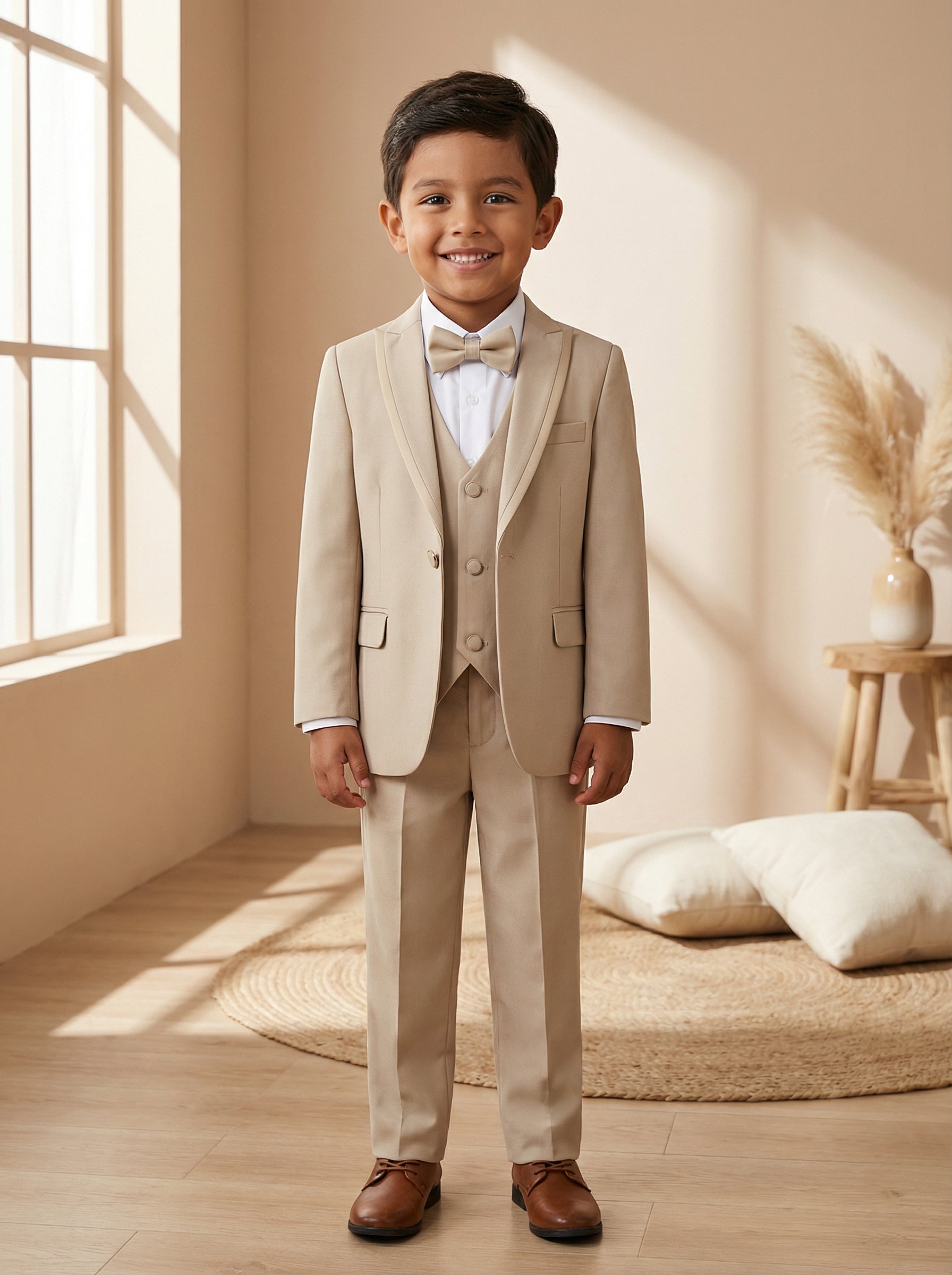 Boys’ 5-Piece Formal Suit – Beige (Ages 1–10)