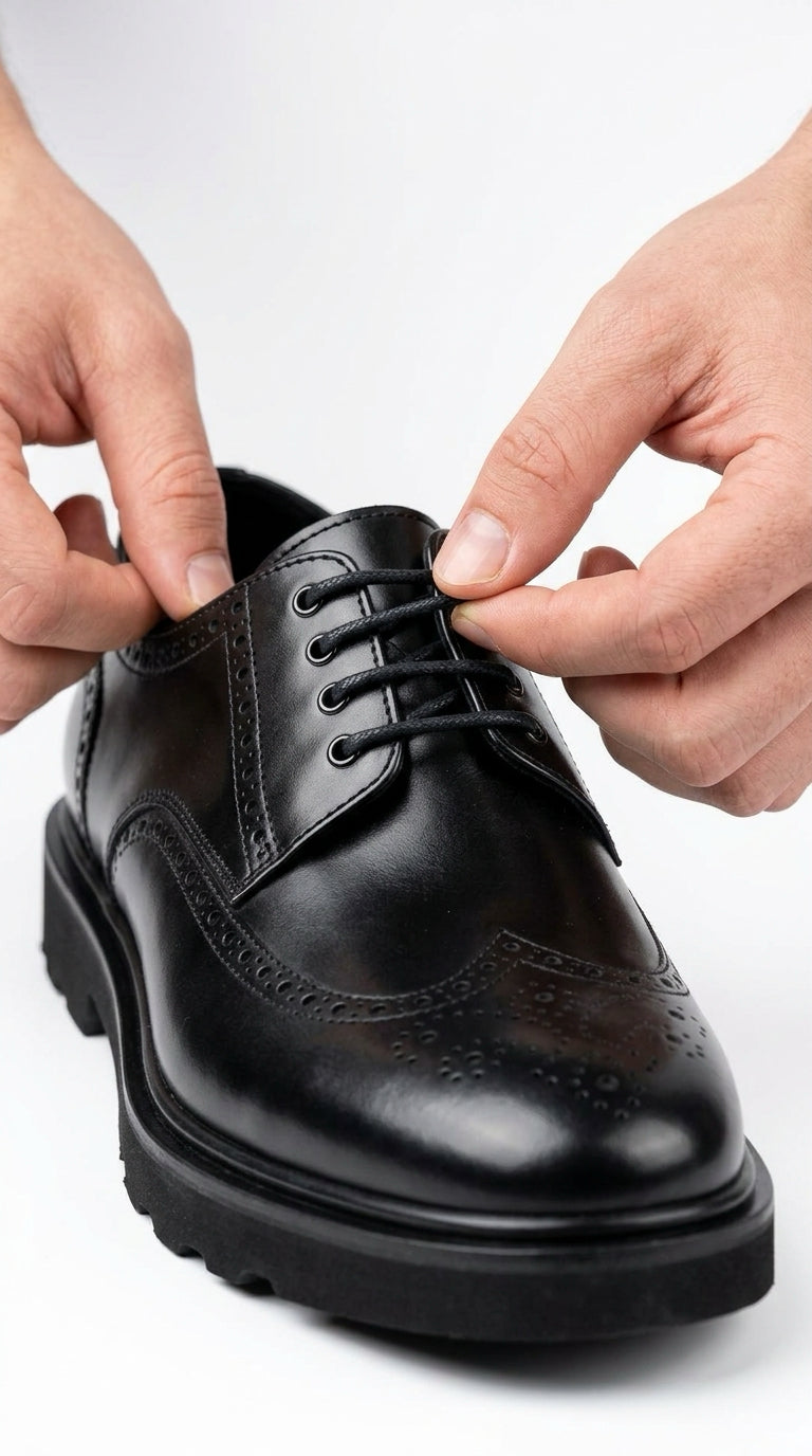 Leather Wingtip Derby Shoe - Black