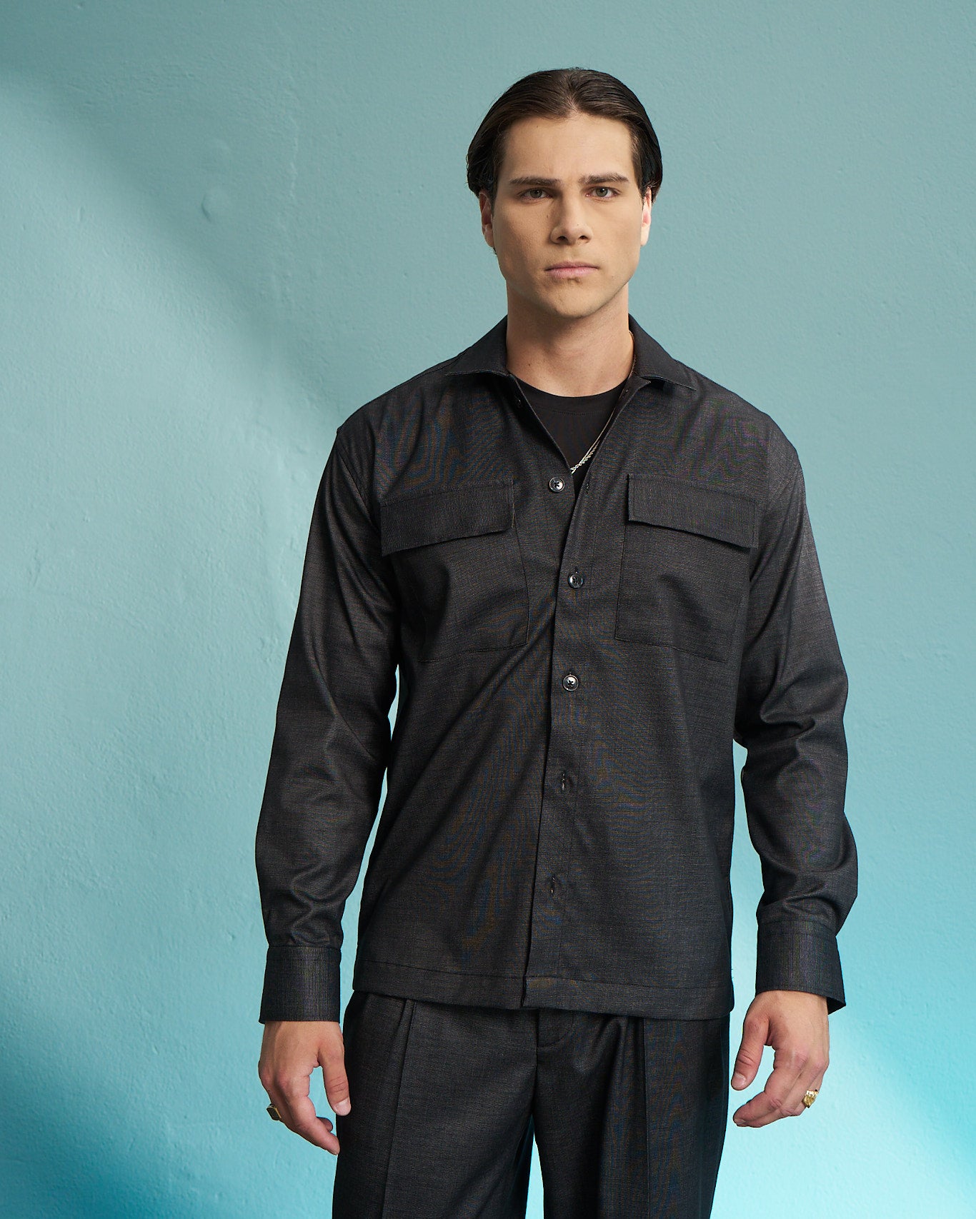 Black Denim Utility Overshirt