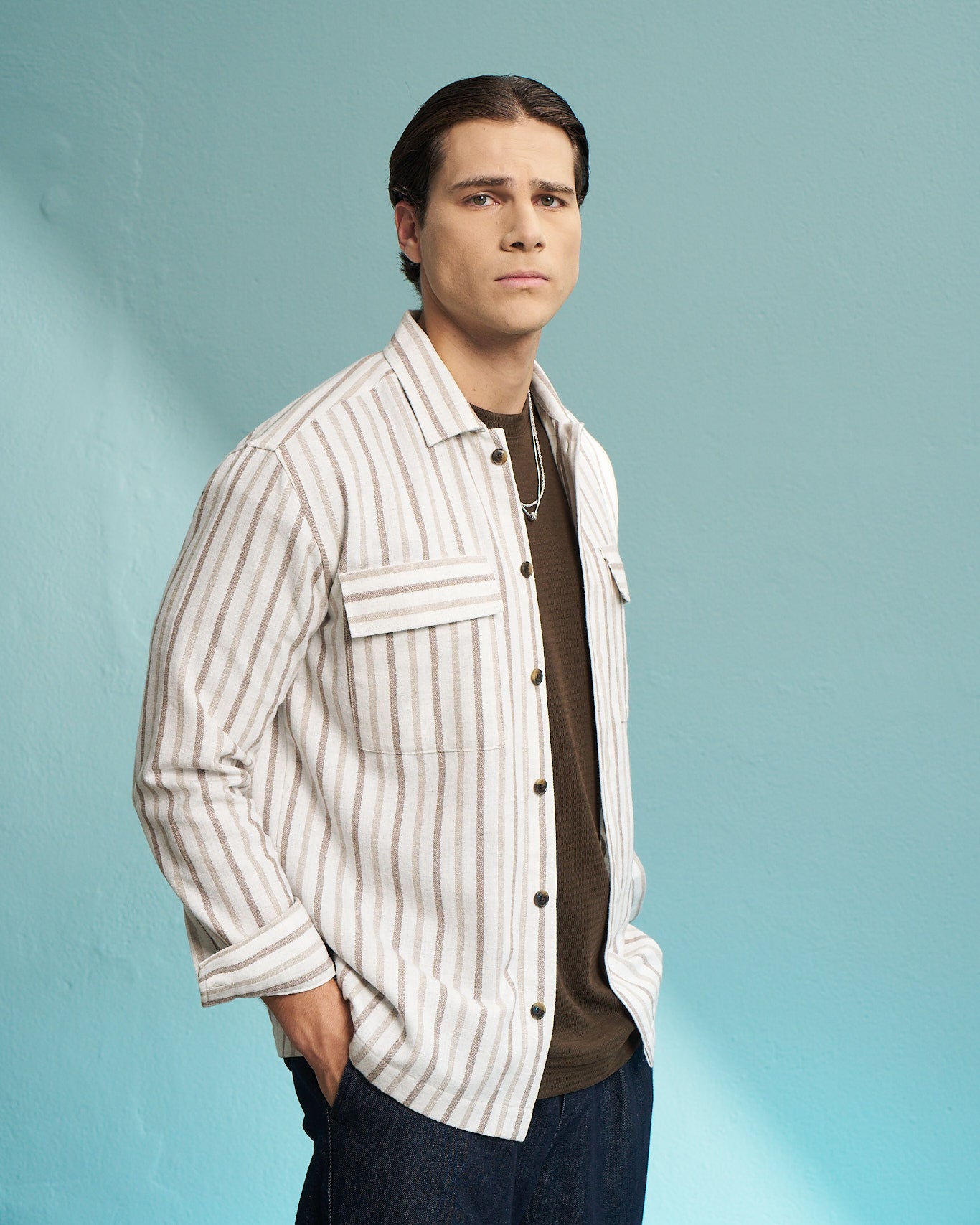 Brown Striped Utility Overshirt