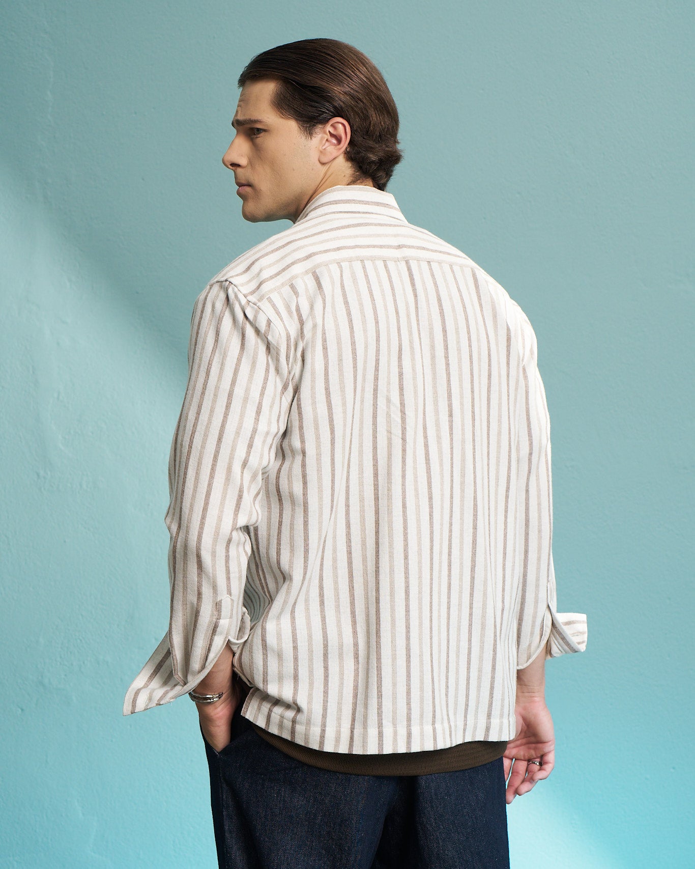 Brown Striped Utility Overshirt