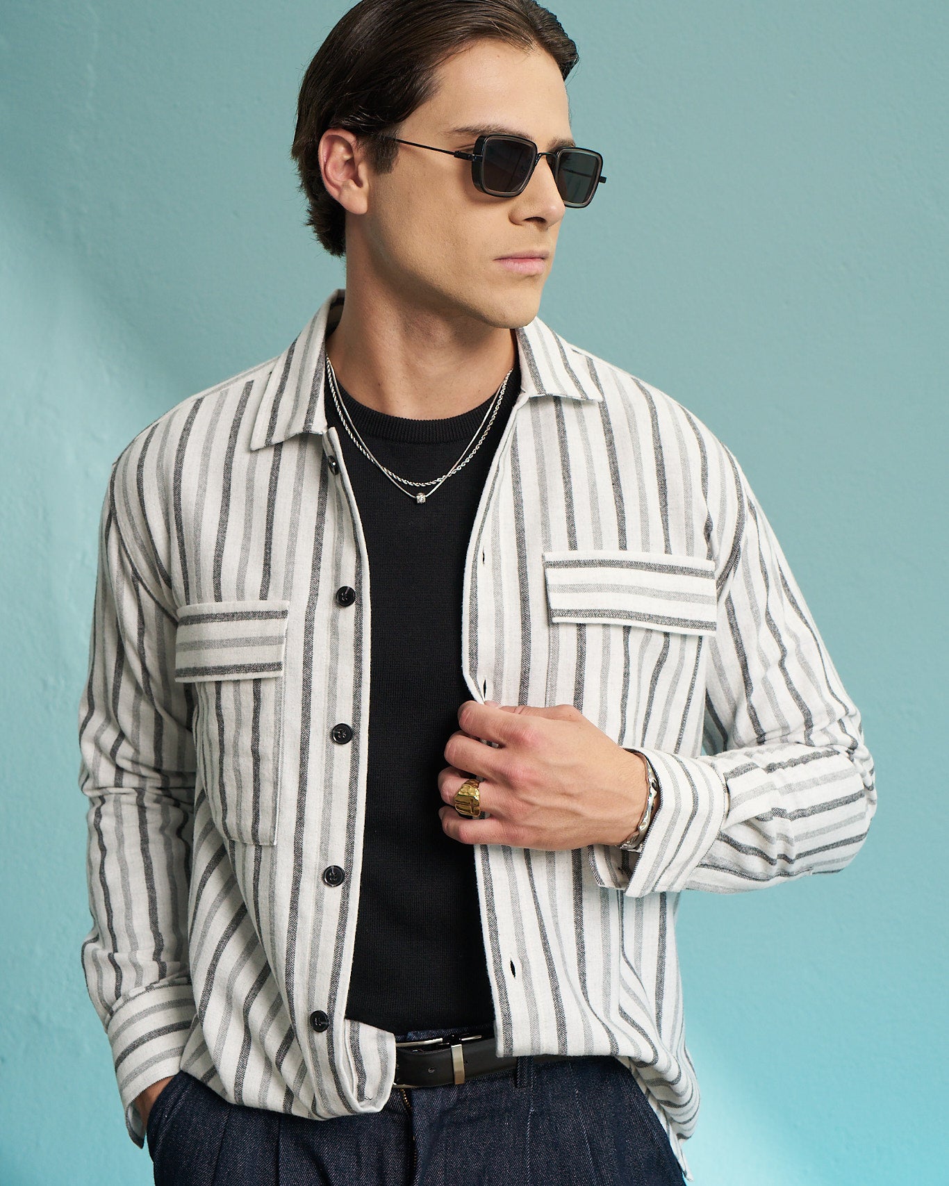 Grey Striped Utility Overshirt